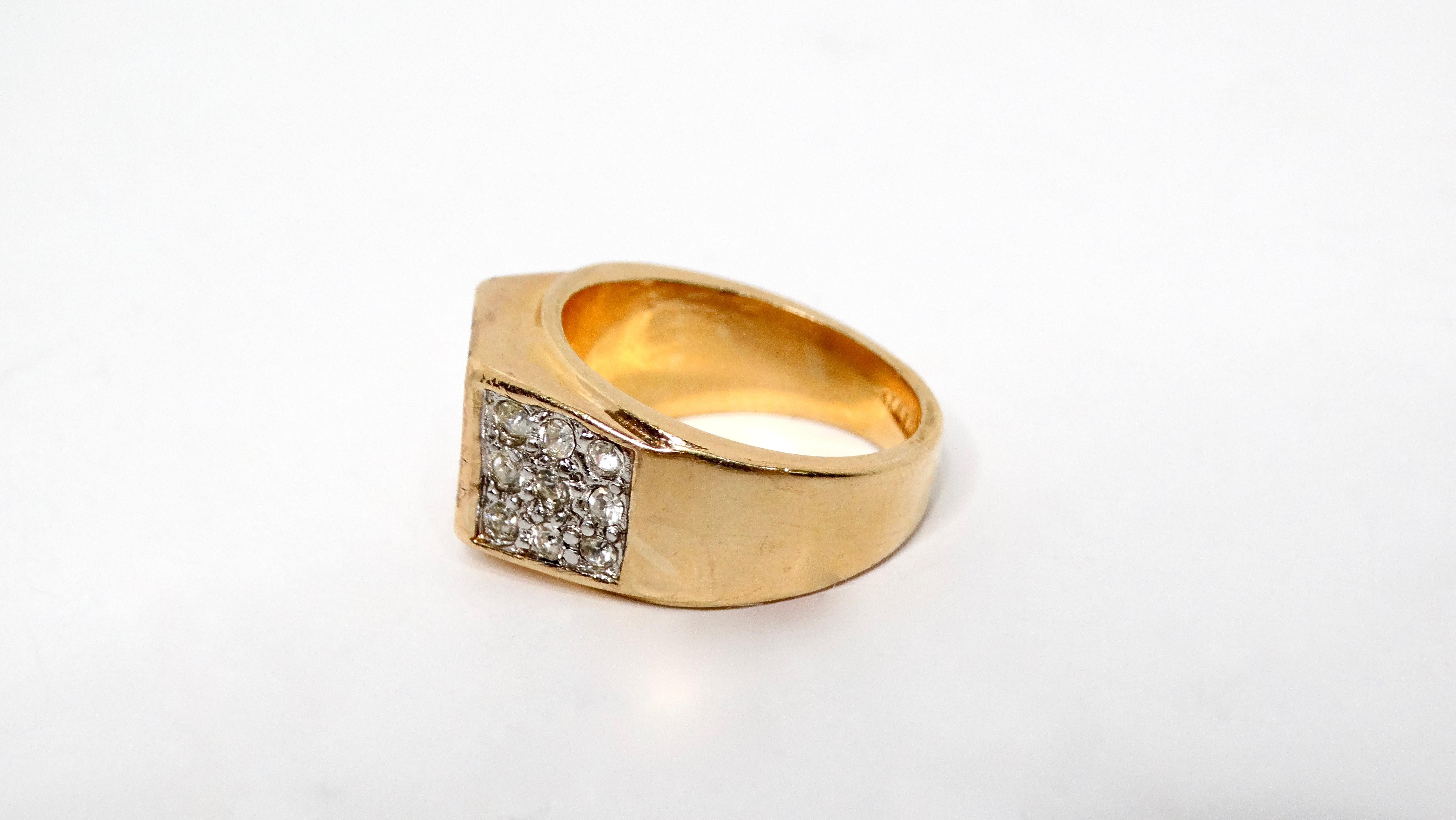 Anillo de cóctel con incrustaciones de cristal chapado en oro de 18k de los años 90 en Bueno estado para la venta en Scottsdale, AZ