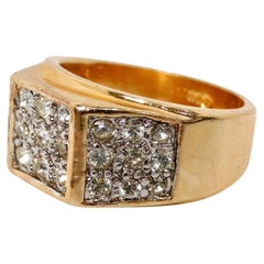 1990s Boxy 18k Gold Plated Crystal Encrusted Cocktail Ring