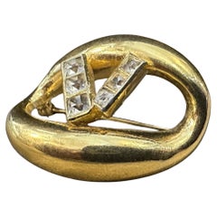 1990s Brass and Strass Logo Brooch by Valentino