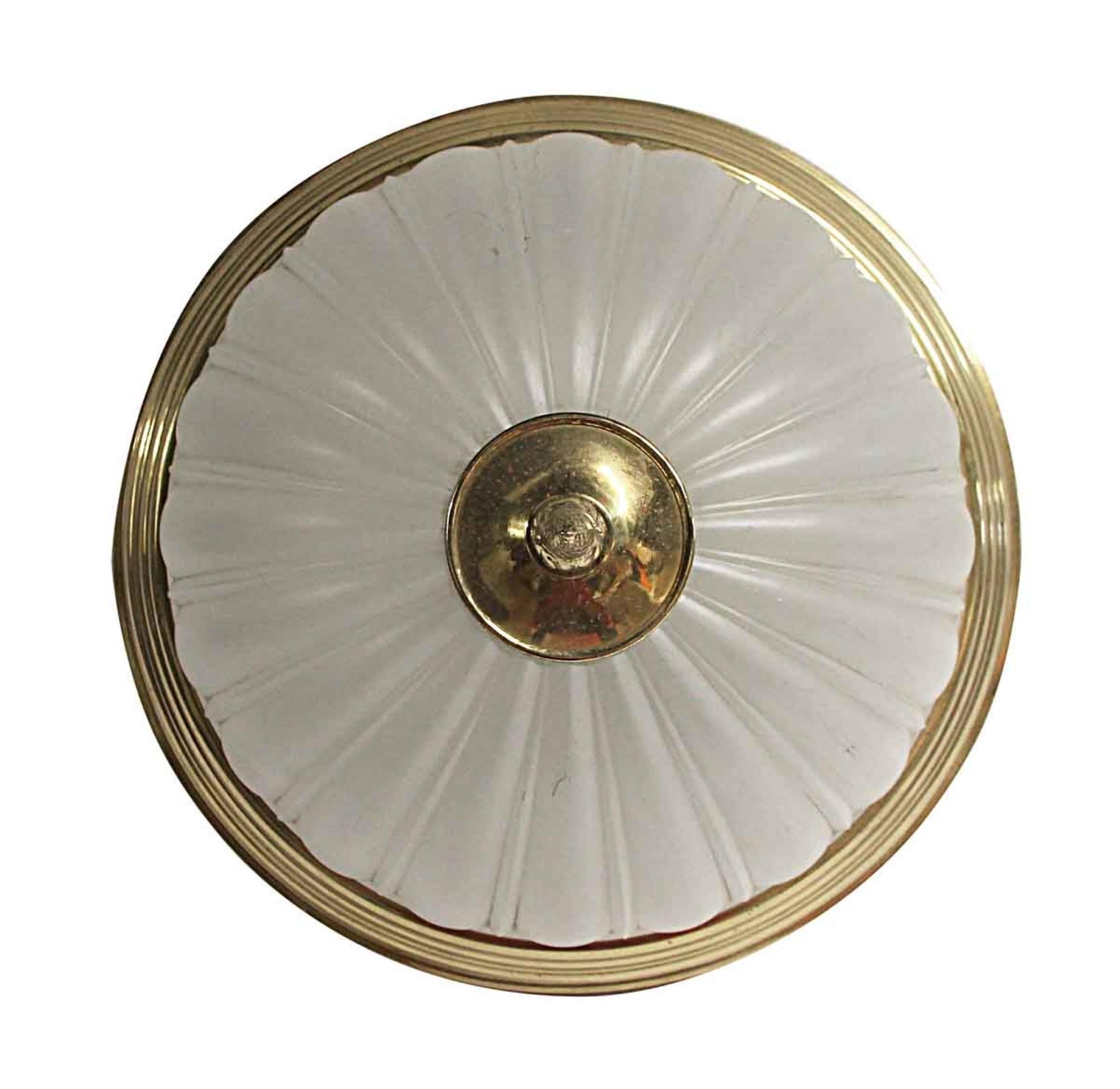 1990s Brass & Cast Glass Flush Mount Light from the Sutton Place Sheraton Hotel In Good Condition In New York, NY