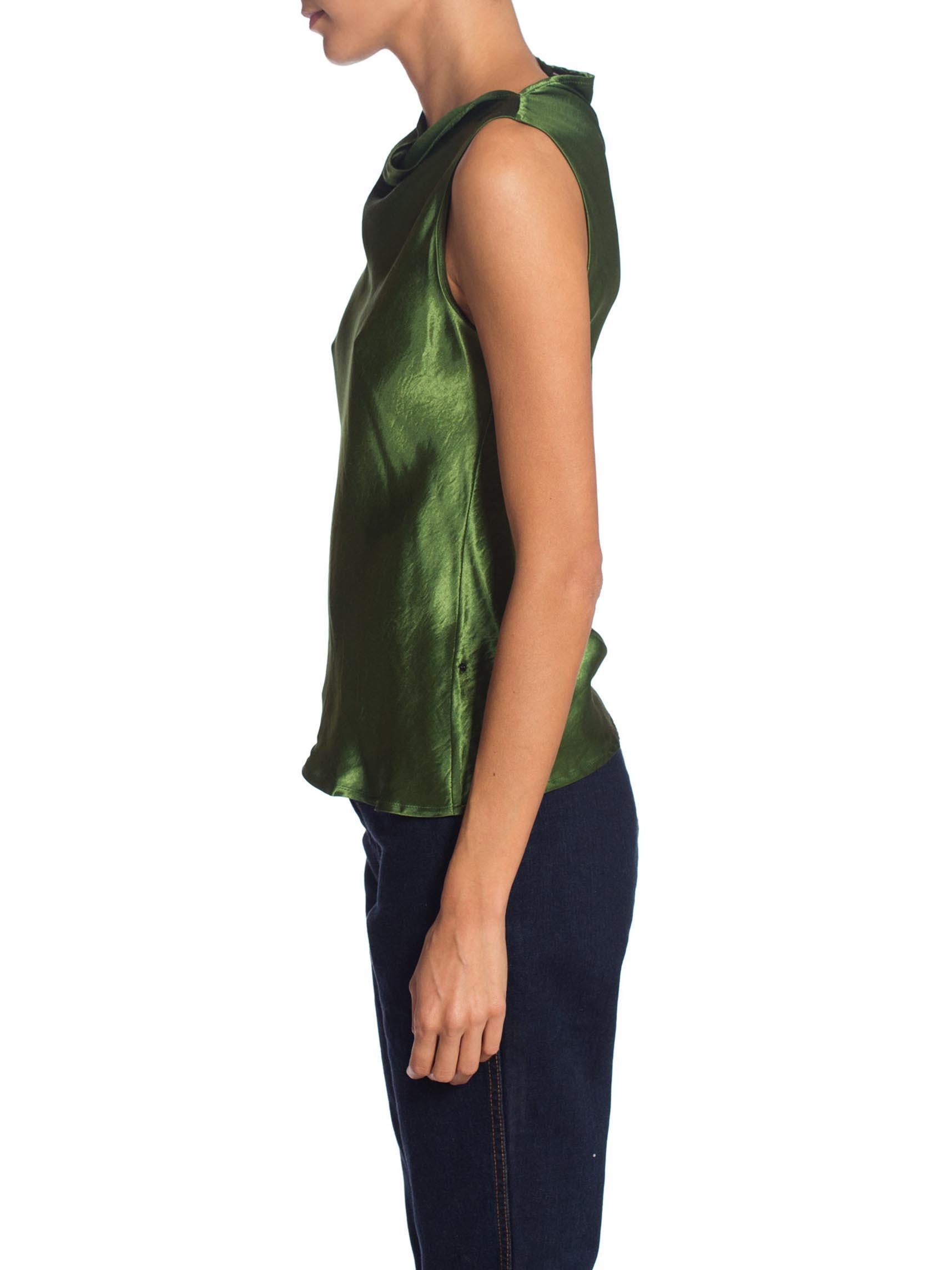 1990S Brass Satin Green Top In Excellent Condition In New York, NY