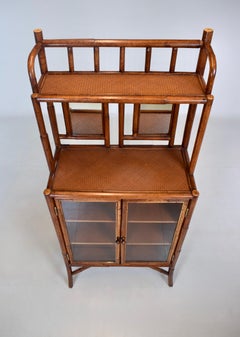 1990s British Colonial Faux Bamboo Etagere Storage Display Cabinet