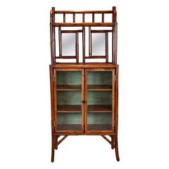 1990s British Colonial Faux Bamboo Etagere Storage Display Cabinet