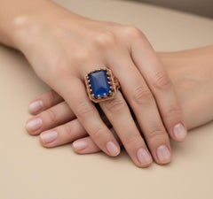 1990s Bronze and Blue Agate Italian Ring and Earrings by Anomis