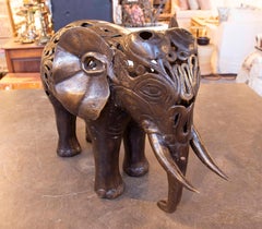 1990s Bronze Elephant Sculpture with Filigree Design and Ornamental Motifs