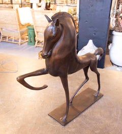 1990s Bronze Horse Sculpture with Dynamic Posture and Rectangular Base