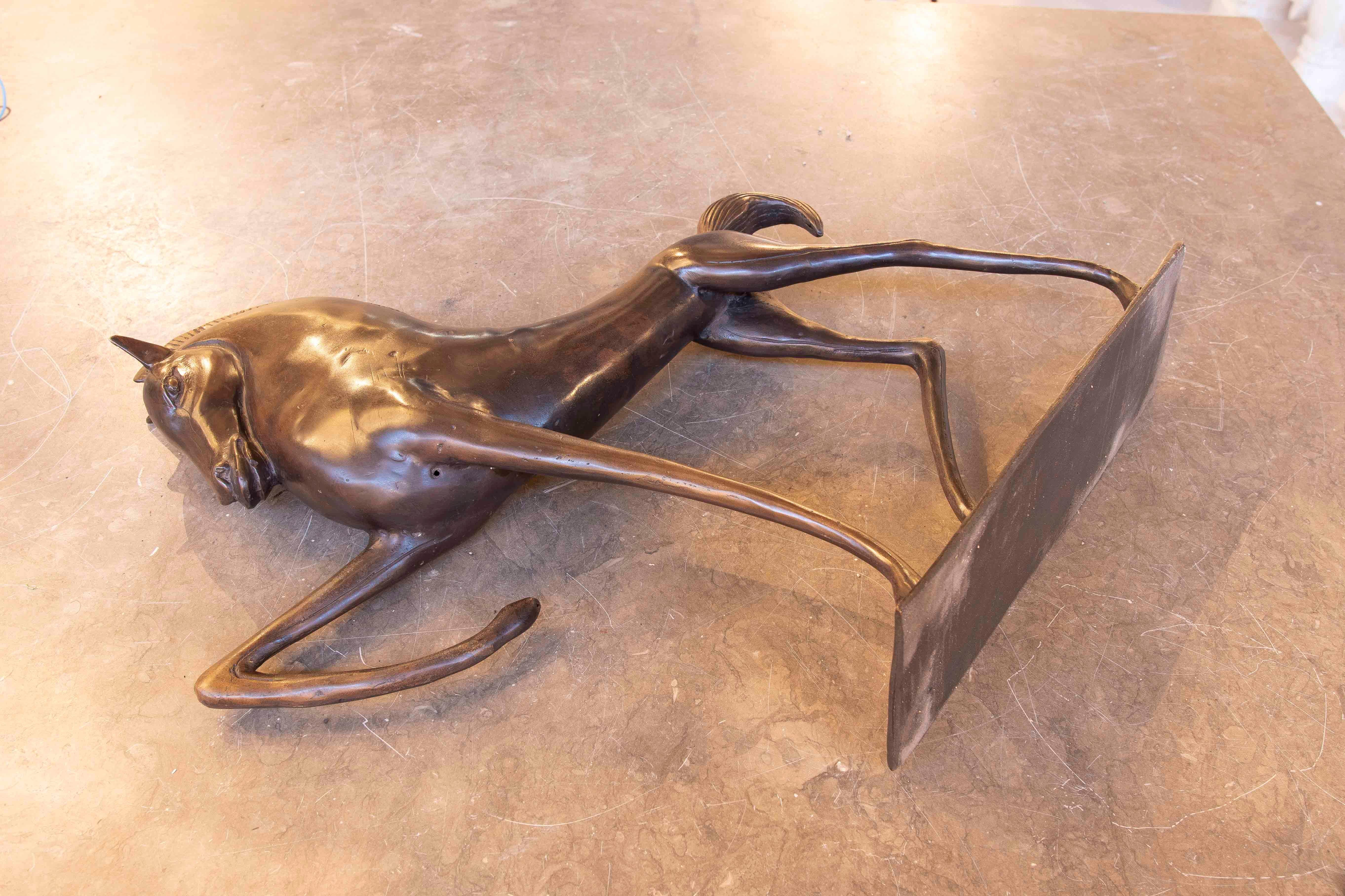 1990s Bronze Horse Sculpture with Dynamic Posture and Rectangular Base For Sale 3