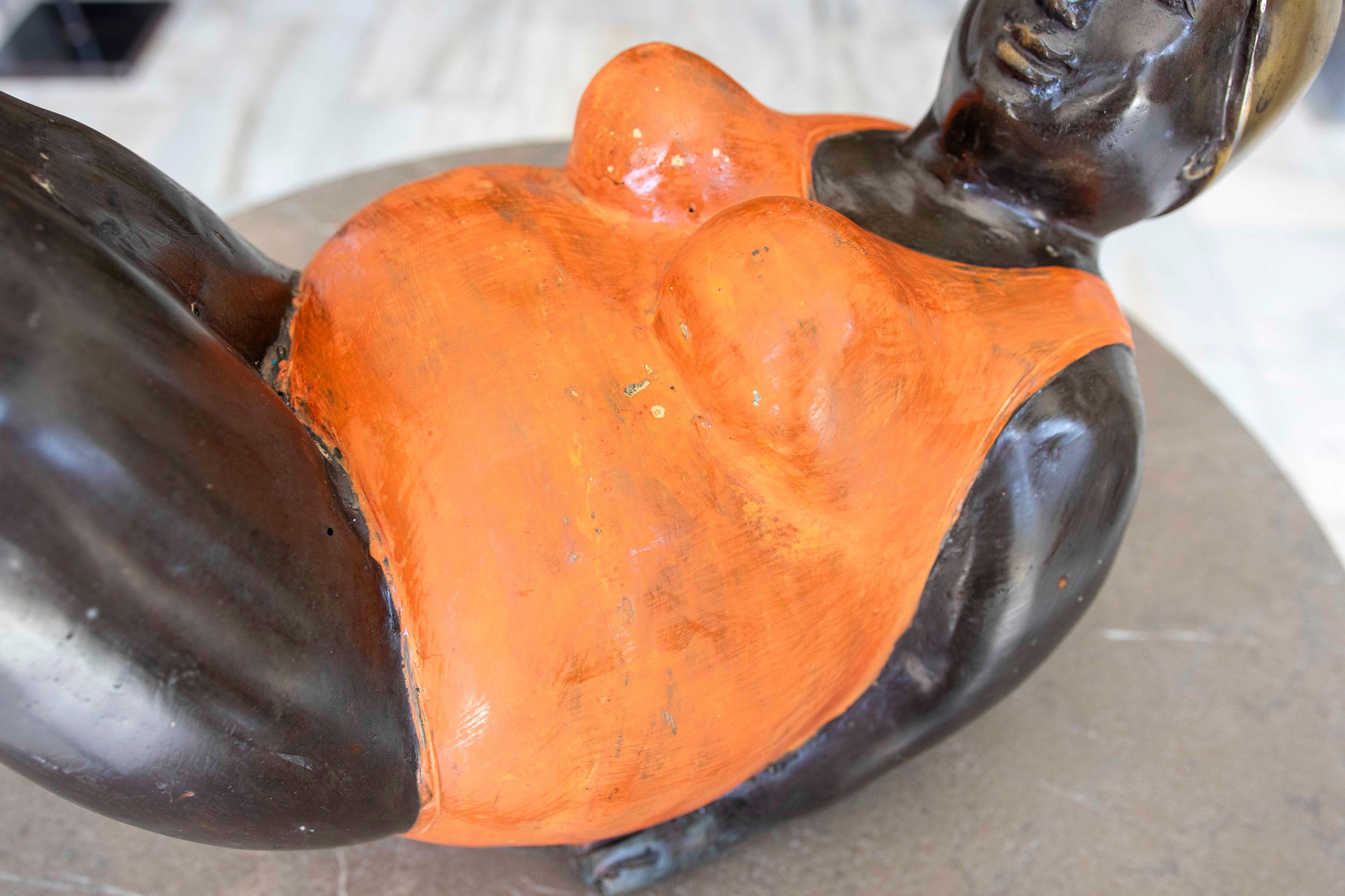 1990s Bronze Sculpture of a Reclining Woman in an Orange Swimsuit For Sale 4
