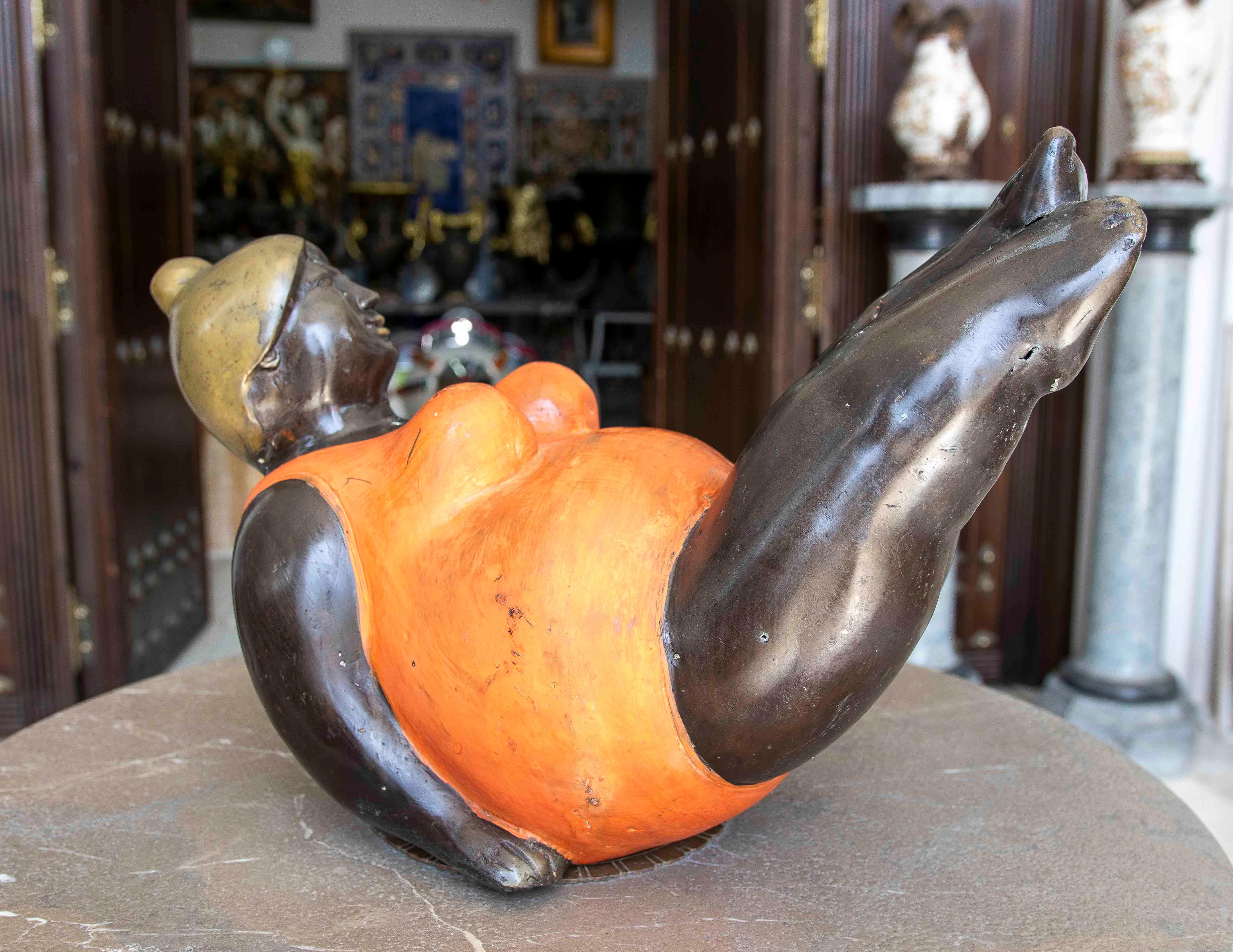 1990s Bronze Sculpture of a Reclining Woman in an Orange Swimsuit For Sale 8