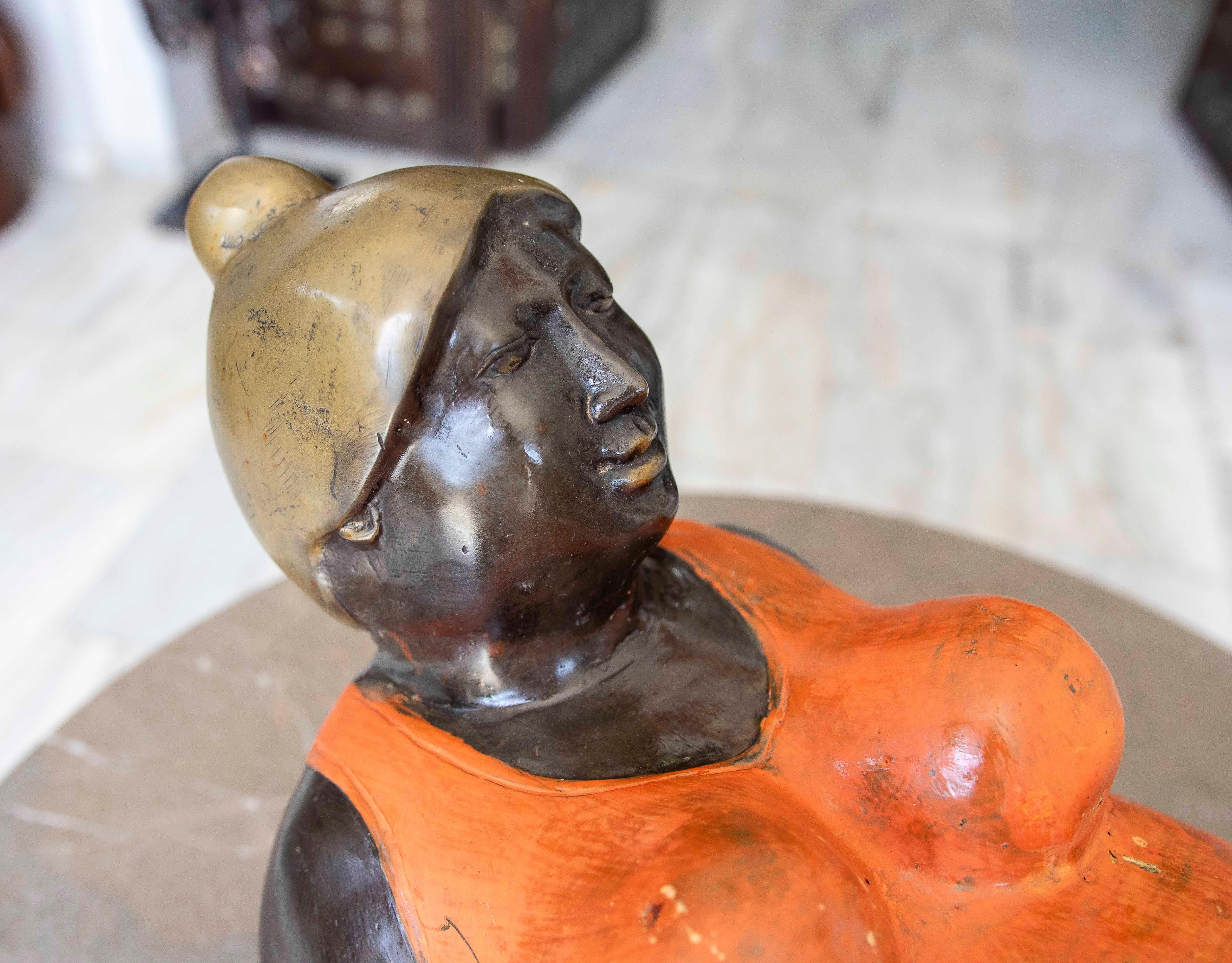 1990s Bronze Sculpture of a Reclining Woman in an Orange Swimsuit For Sale 10