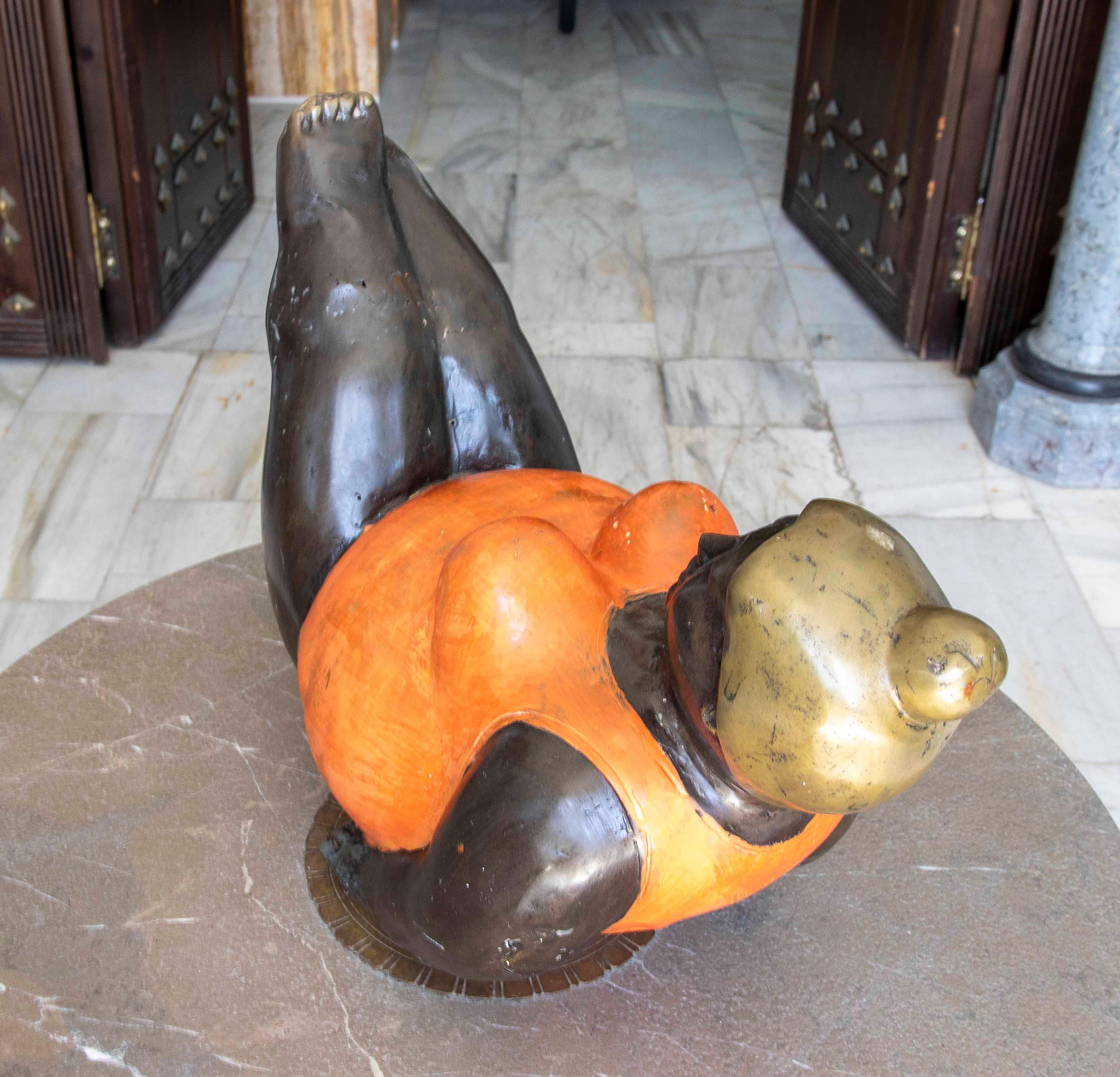 1990s Bronze Sculpture of a Reclining Woman in an Orange Swimsuit In Good Condition For Sale In Marbella, ES