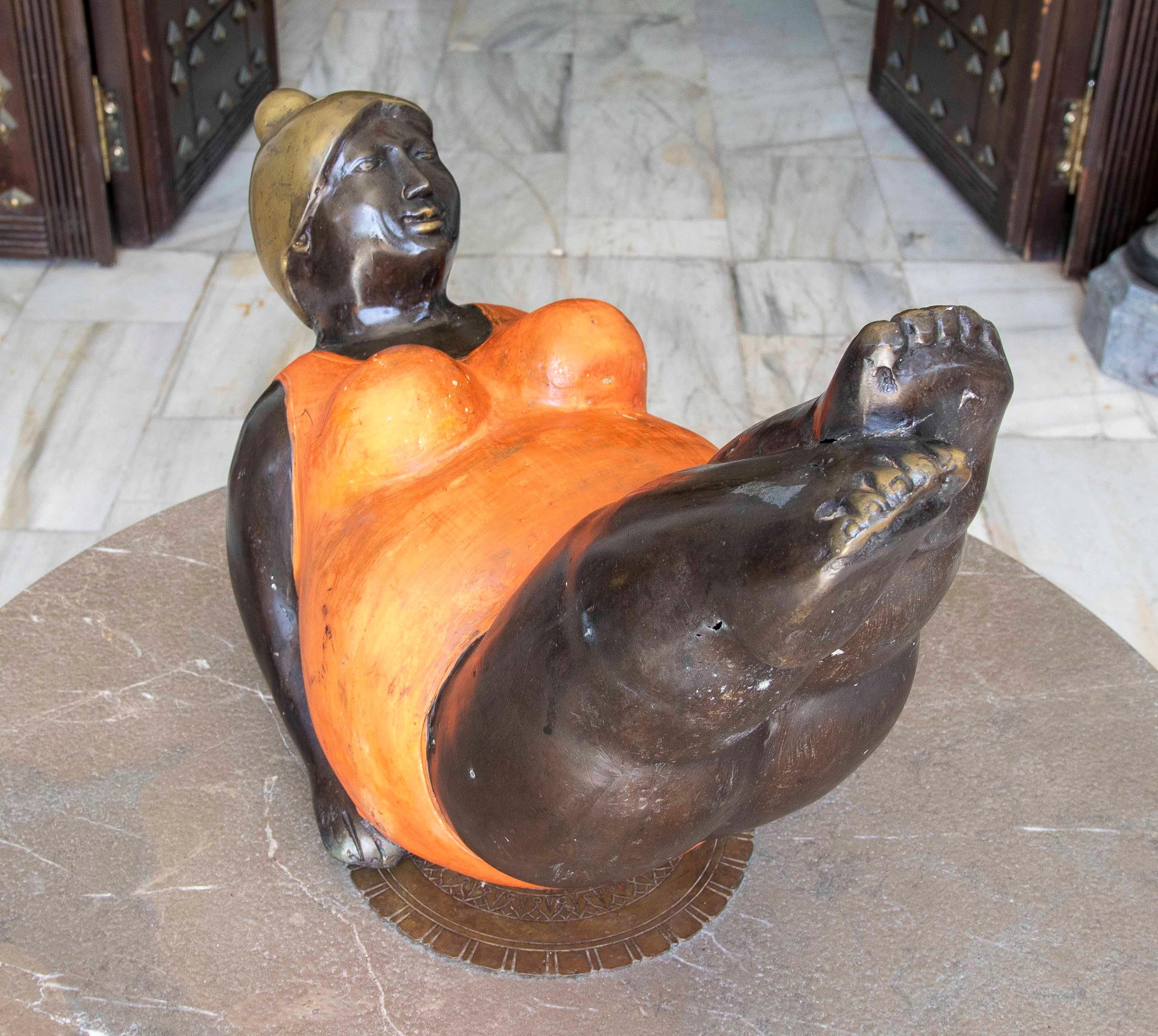 20th Century 1990s Bronze Sculpture of a Reclining Woman in an Orange Swimsuit For Sale