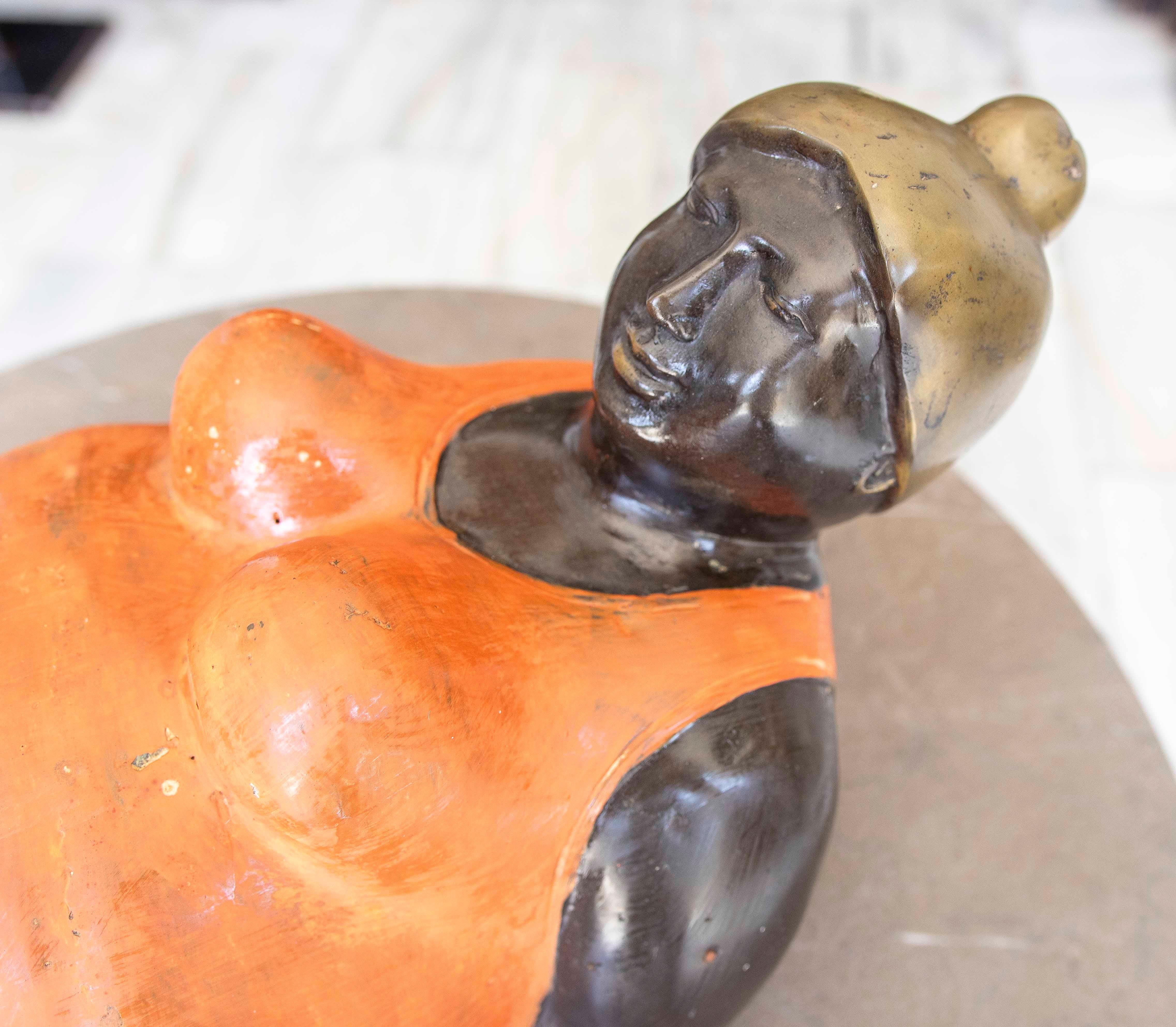 1990s Bronze Sculpture of a Reclining Woman in an Orange Swimsuit For Sale 2
