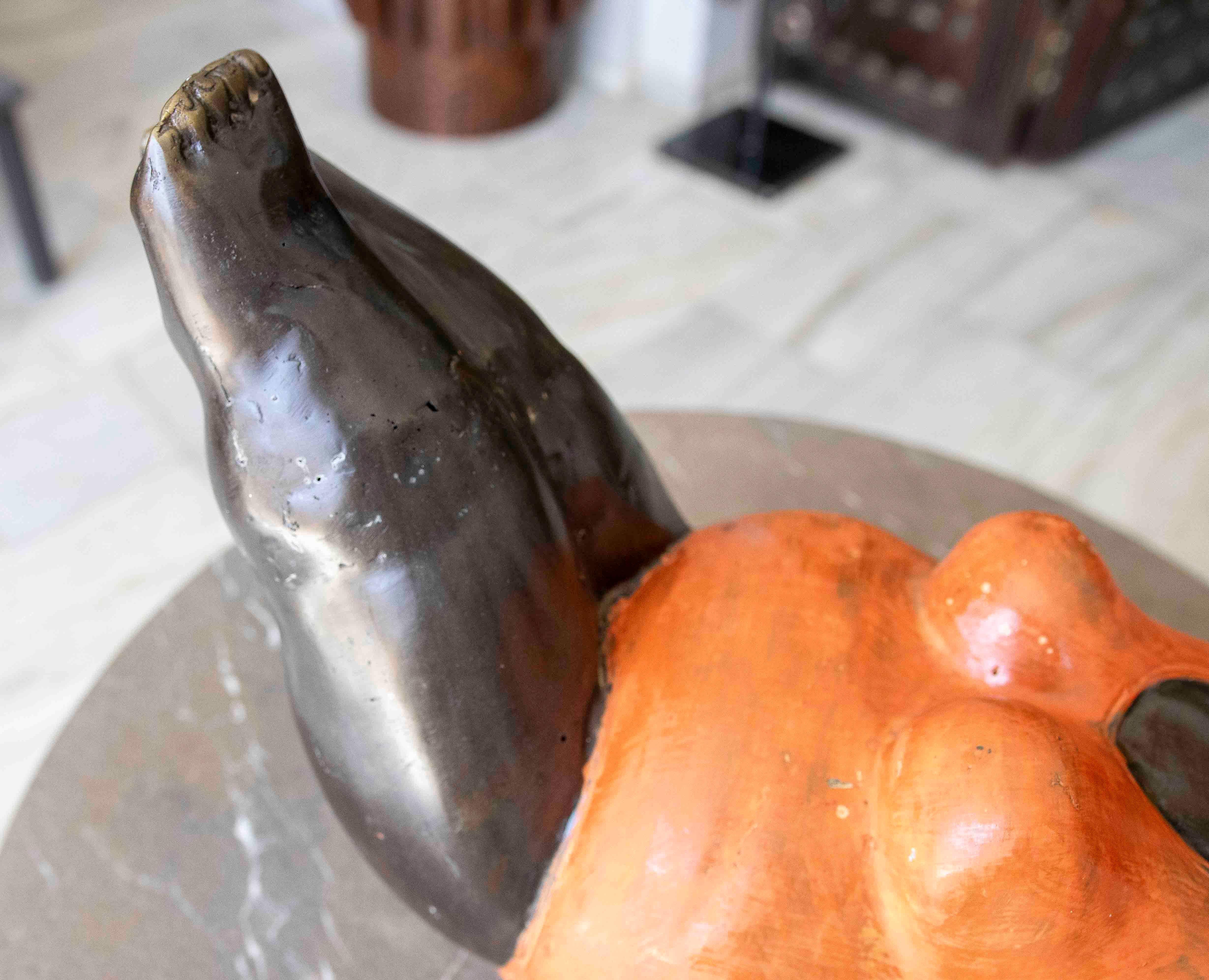 1990s Bronze Sculpture of a Reclining Woman in an Orange Swimsuit For Sale 3