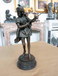 1990s Bronze Sculpture of a Young Man with a Sword on a Marble Base