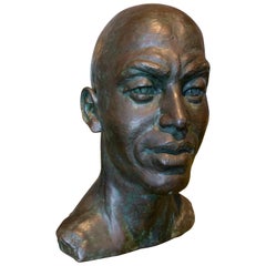 1990s Bronze Table Bust of a Man Signed Jomat