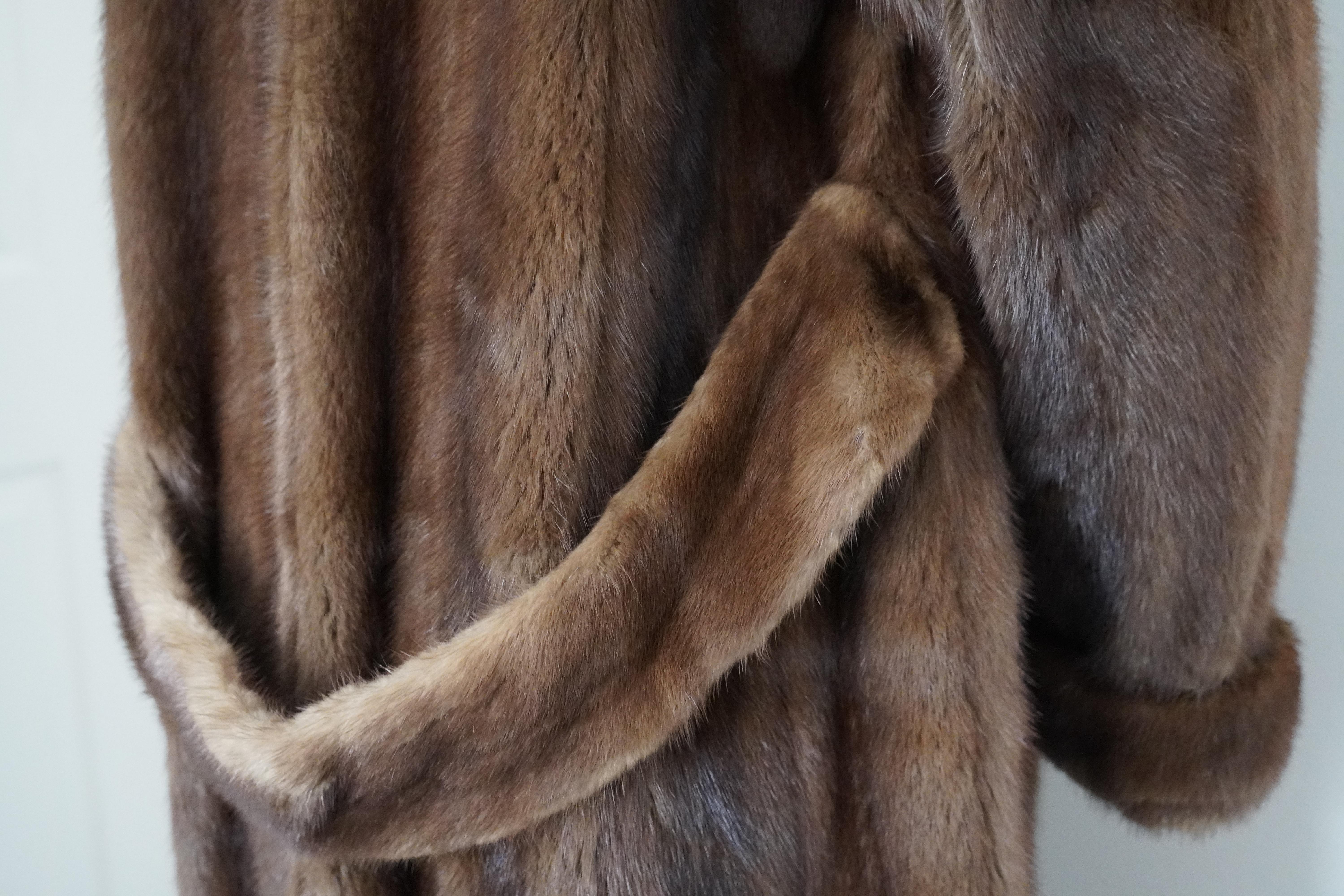 1990s Brothers II Style by Dimitrios NY Brown Genuine Mink Long Fur Coat For Sale 2