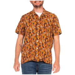 1990S Brown Cotton Cigar Novelty Print Men's Shirt