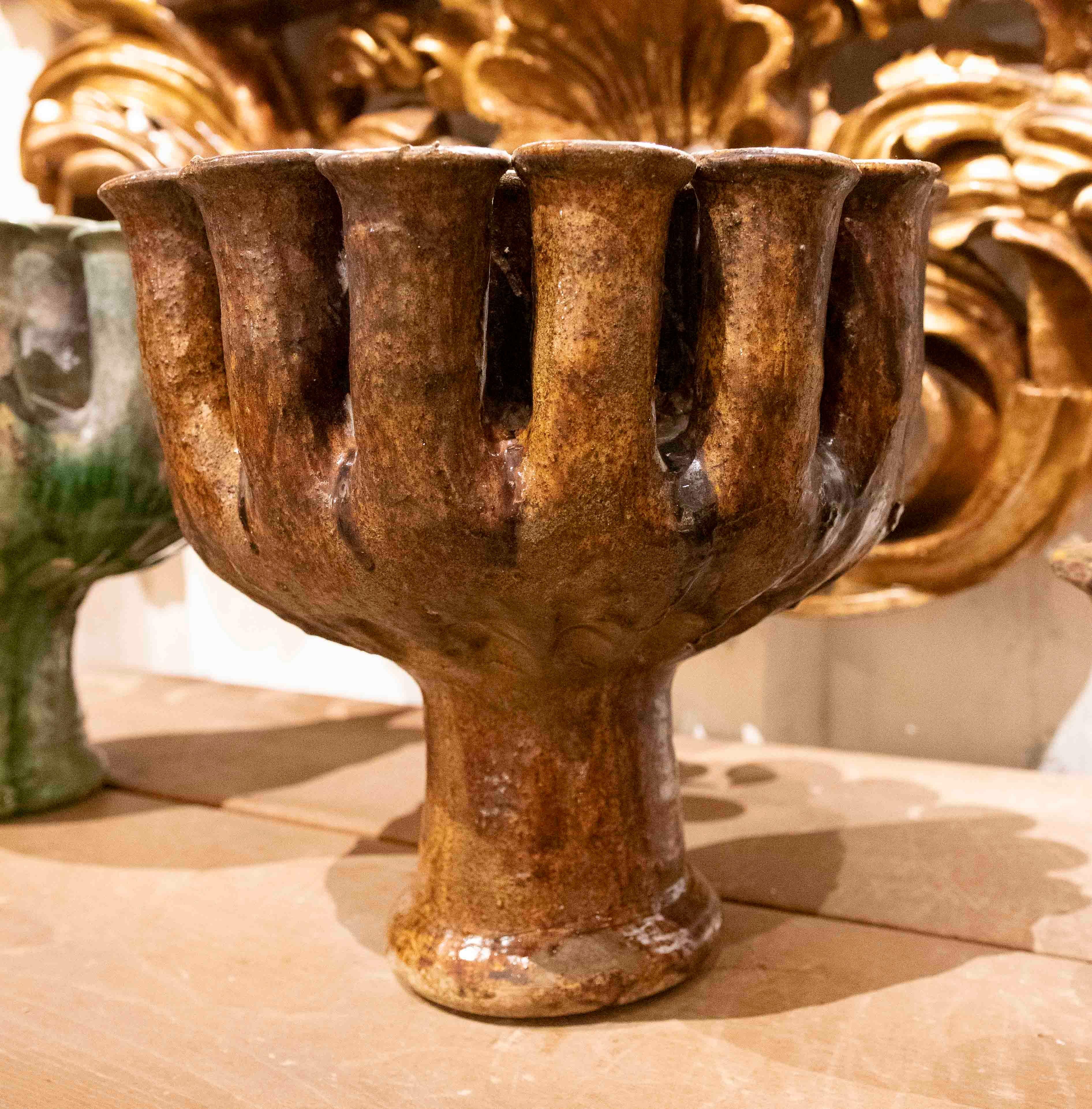 Candelero de cerámica esmaltada marrón de los años 90 en venta 7