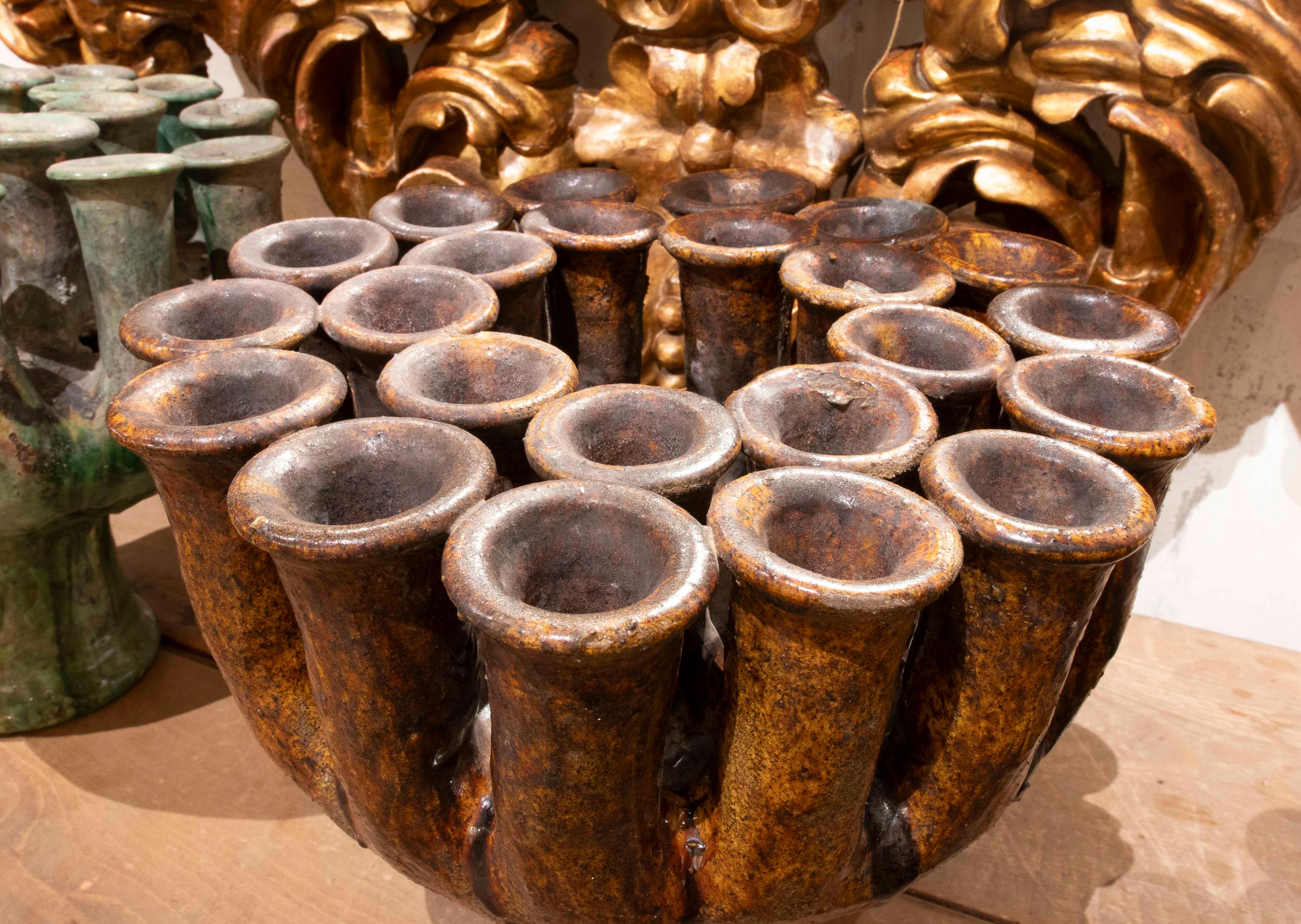 Candelero de cerámica esmaltada marrón de los años 90 Glaseado en venta