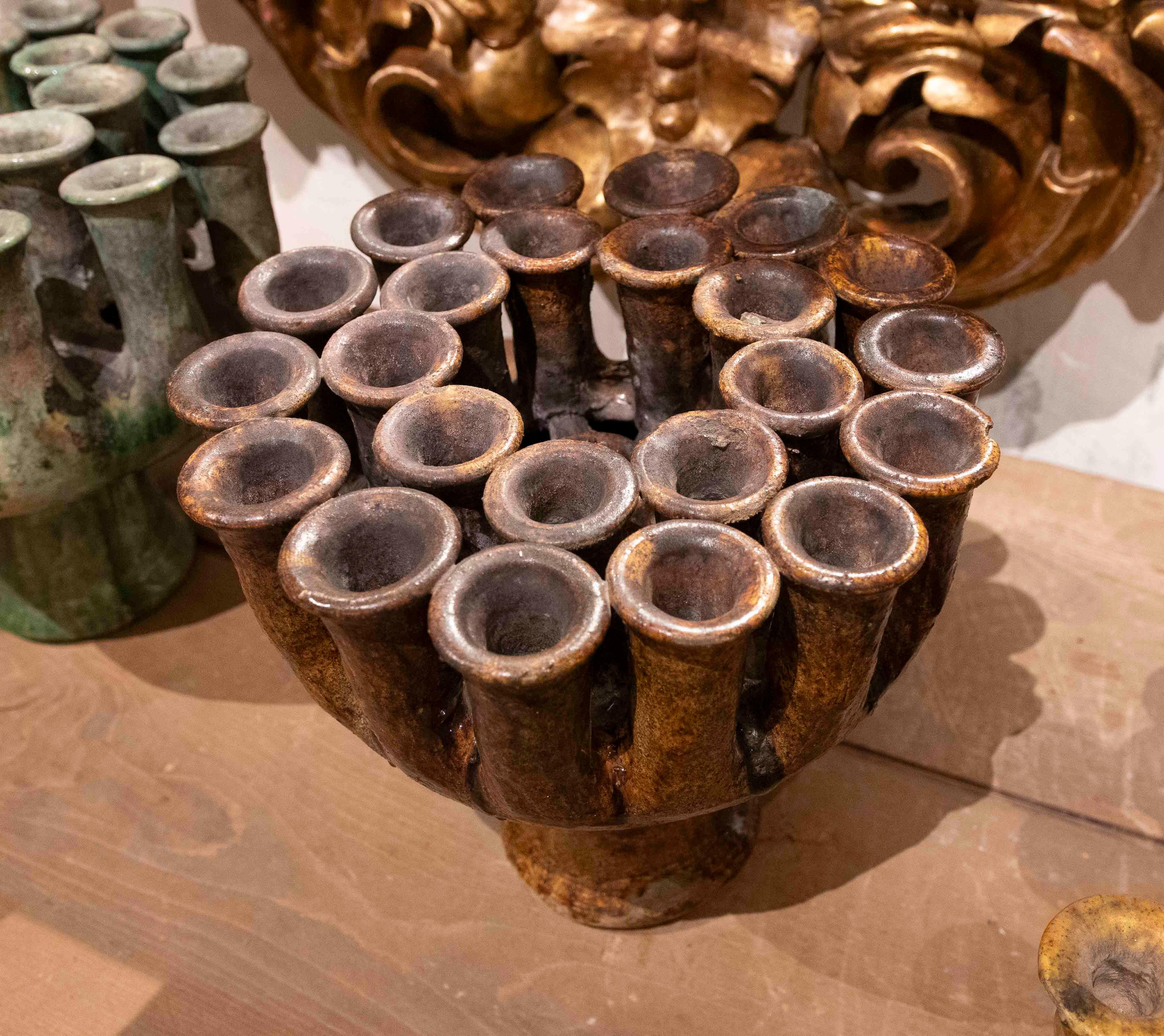 Candelero de cerámica esmaltada marrón de los años 90 siglo XX en venta