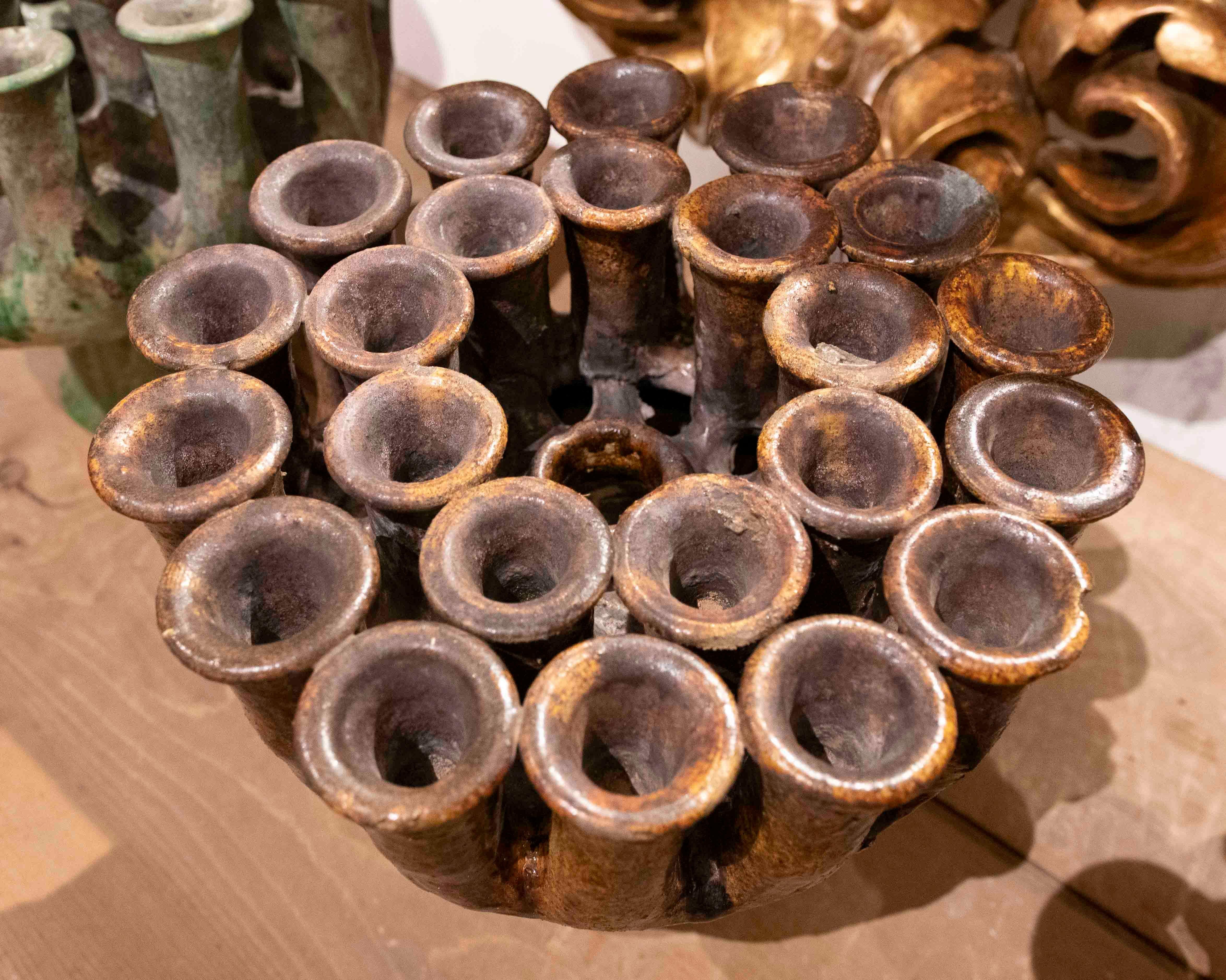 Candelero de cerámica esmaltada marrón de los años 90 Cerámico en venta