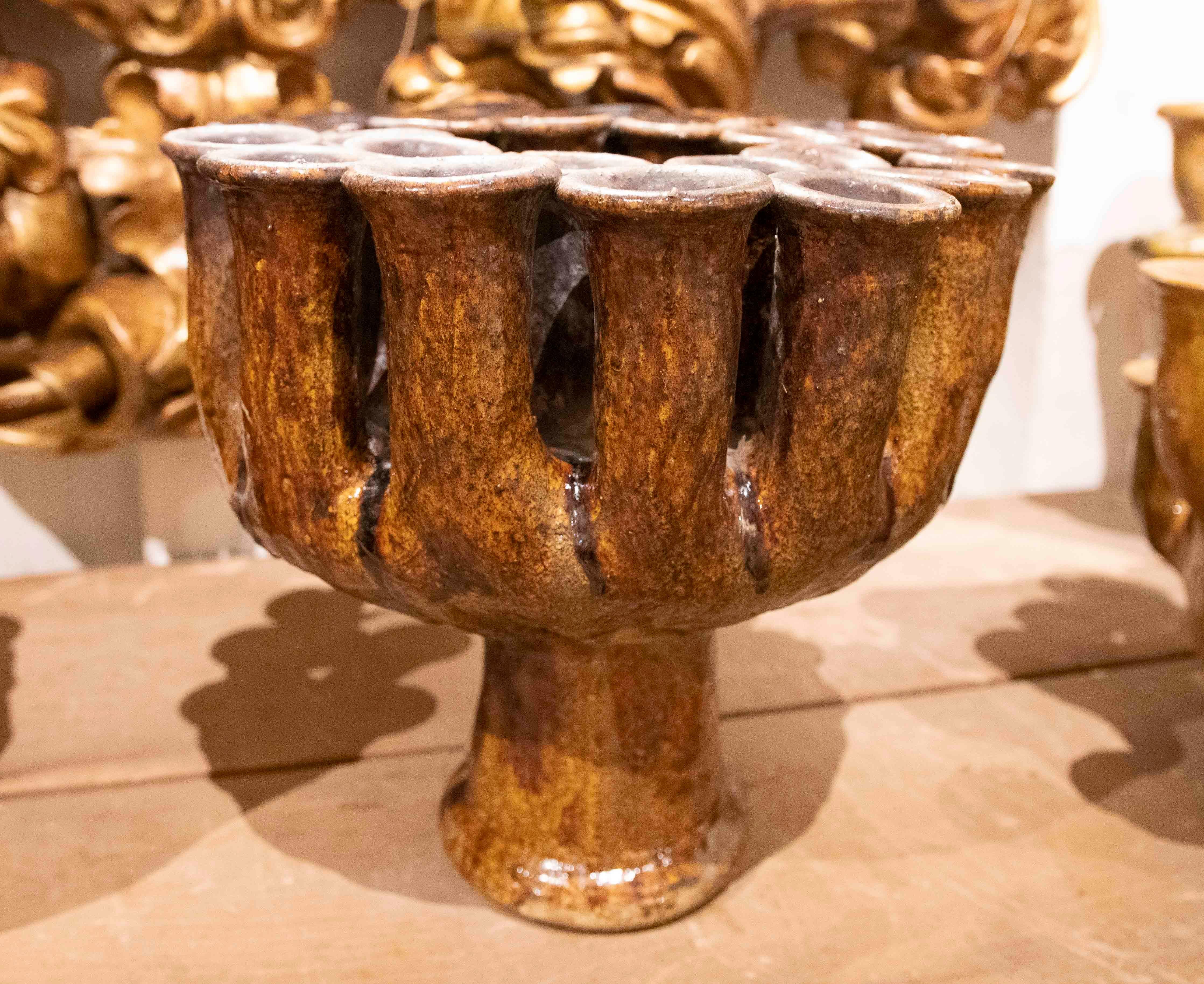 Candelero de cerámica esmaltada marrón de los años 90 en venta 2