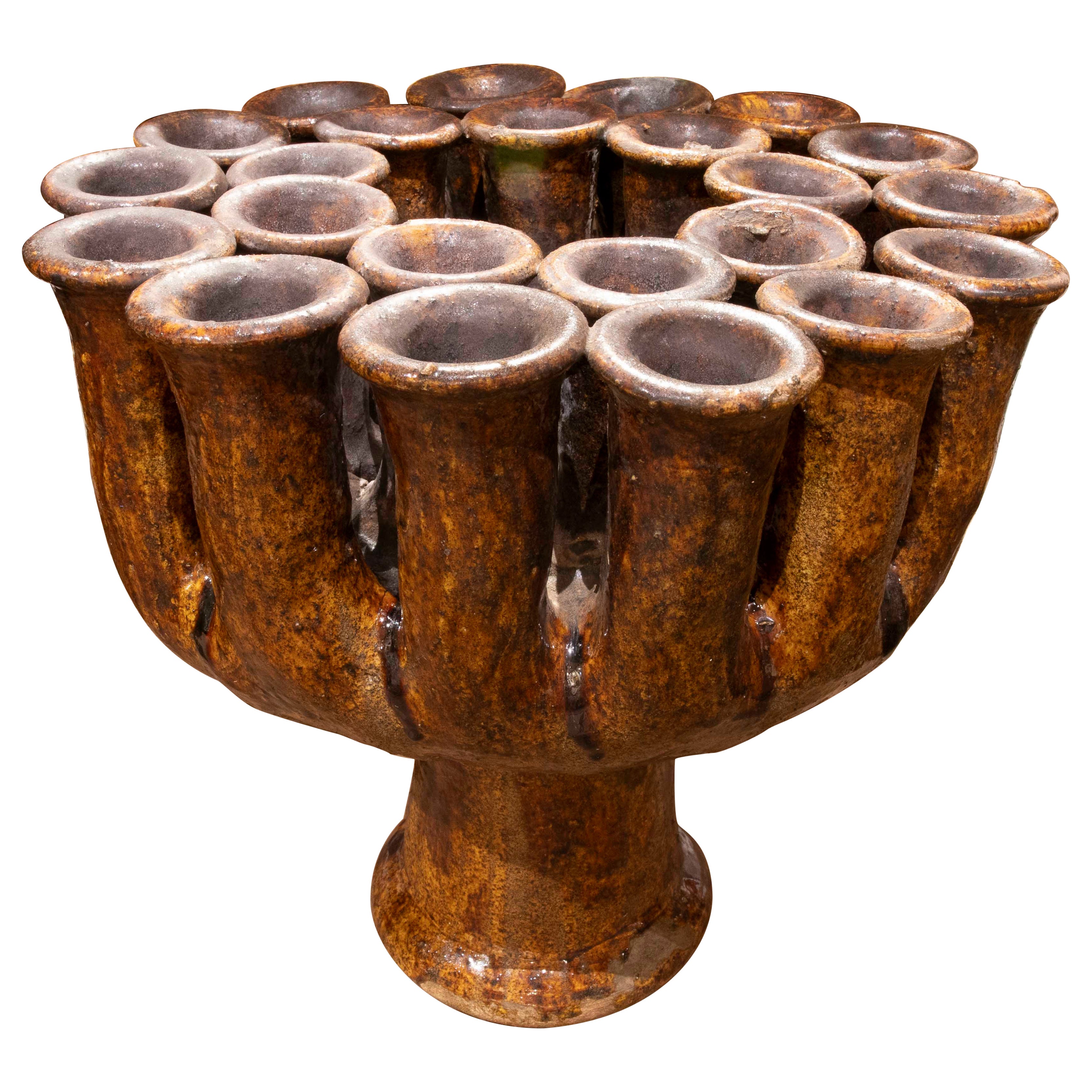 Candelero de cerámica esmaltada marrón de los años 90 en venta