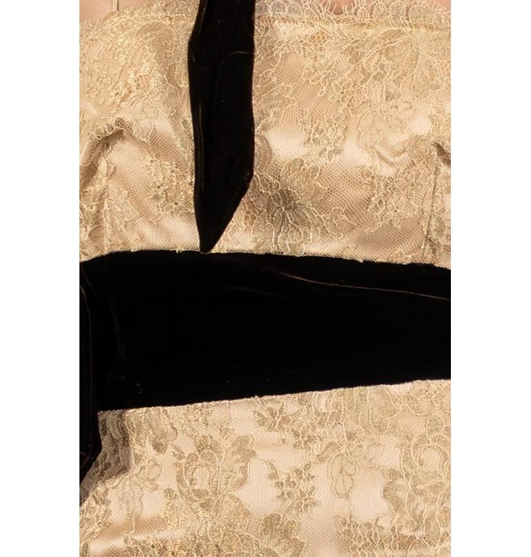 1990S Brown & Gold Silk Velvet Metallic Lace Strapless Gown For Sale 5