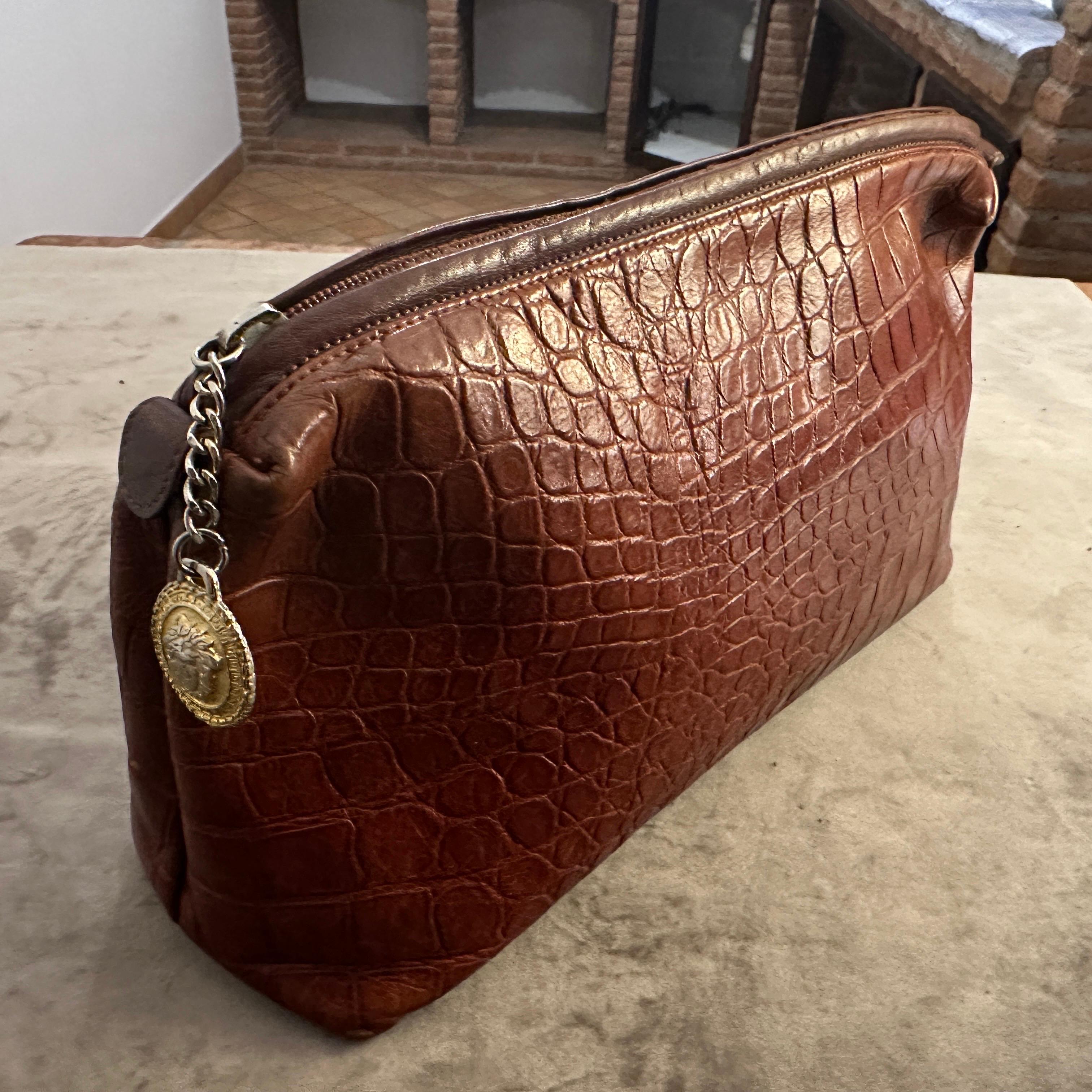 1990s Brown Leather Clutch Bag by Gianni Versace For Sale 6