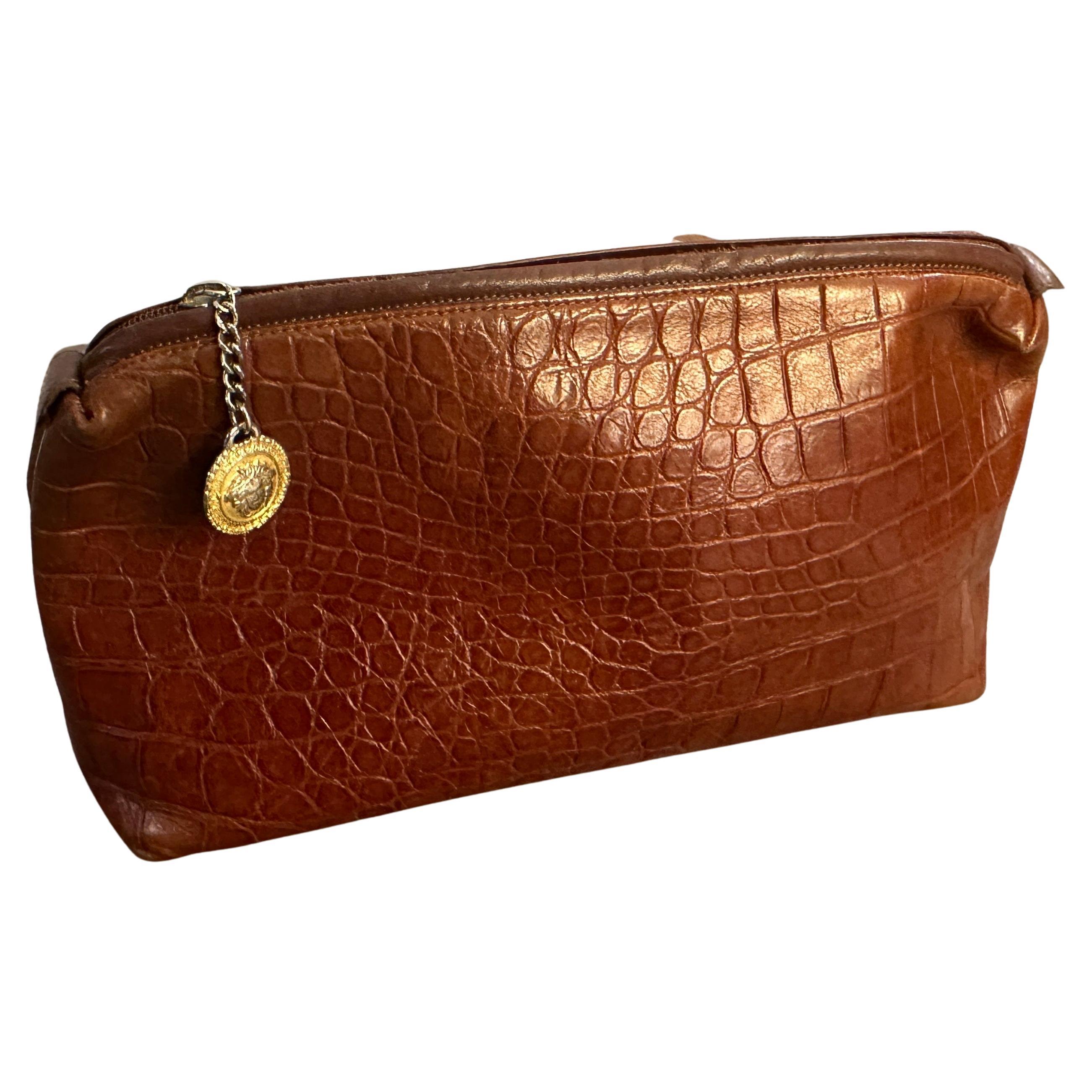 1990s Brown Leather Clutch Bag by Gianni Versace For Sale