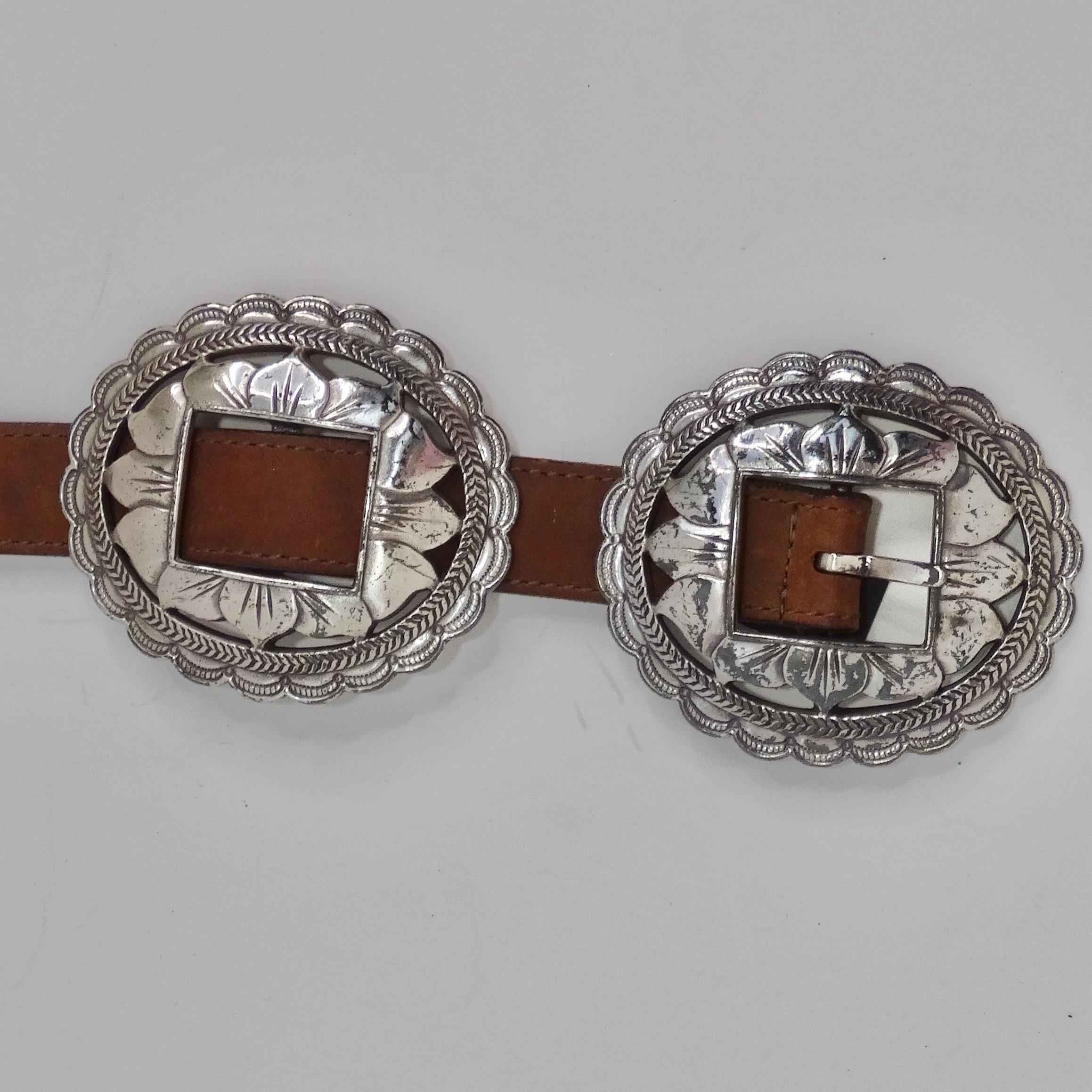 1990s Brown Leather Silver Tone Belt For Sale 5