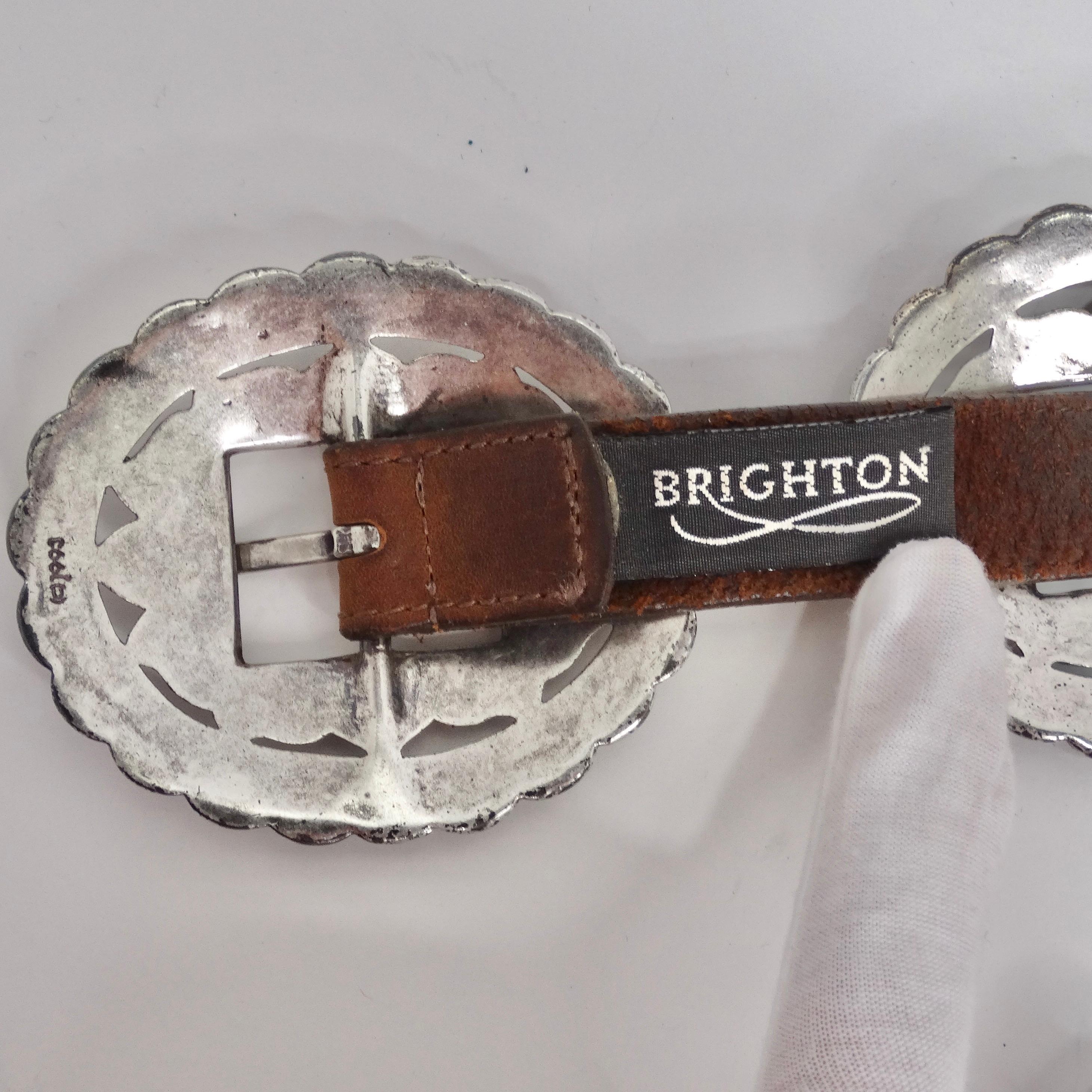 Gray 1990s Brown Leather Silver Tone Belt For Sale