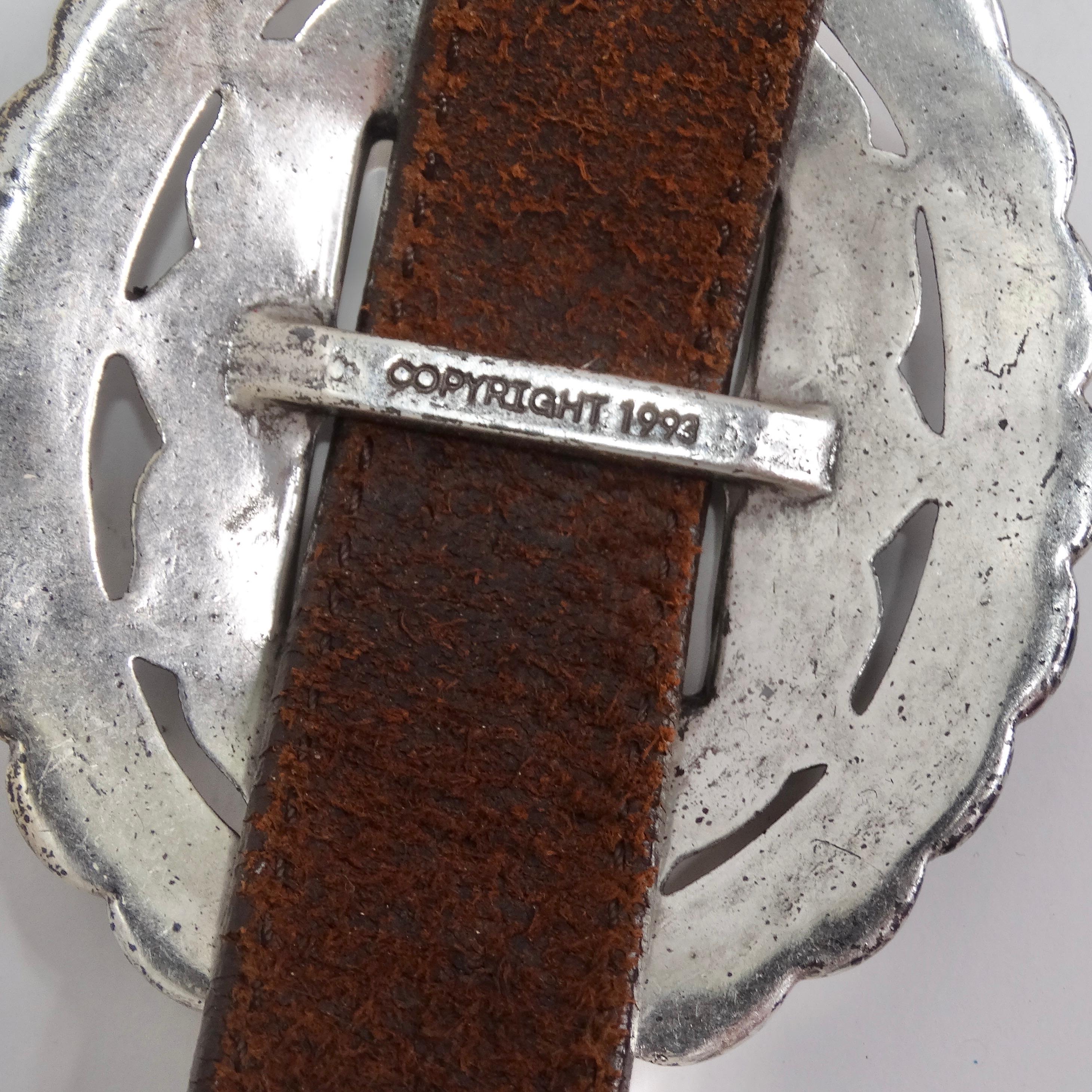 1990s Brown Leather Silver Tone Belt For Sale 3