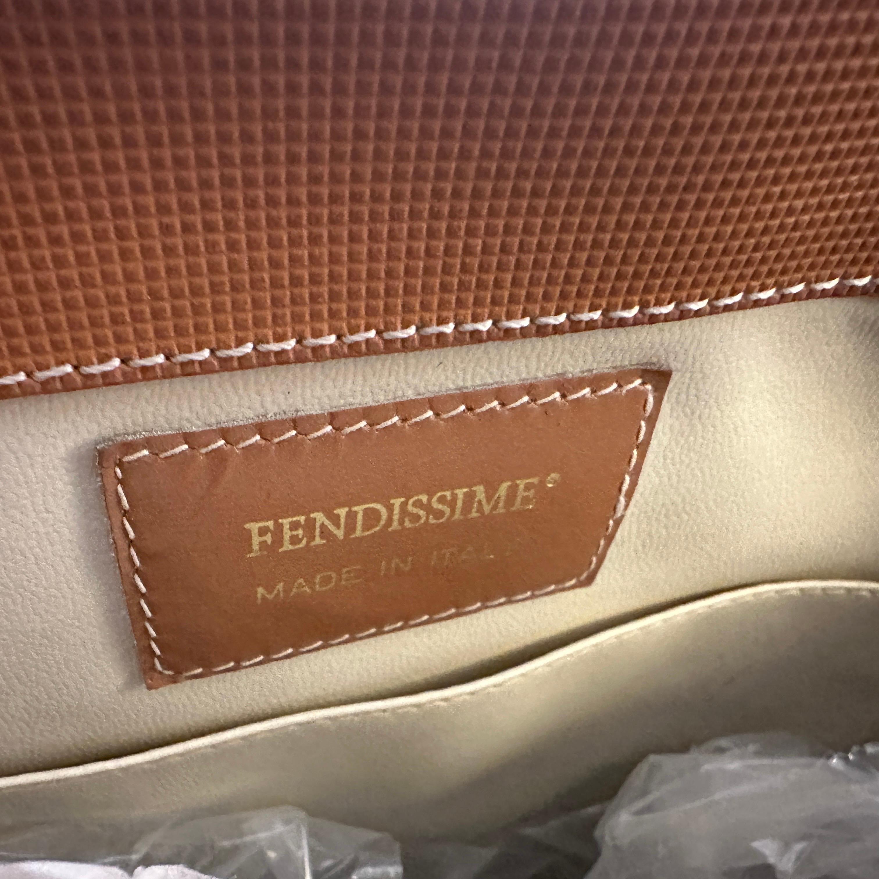 1990s Brown Leather and Fabric Tote Bag by Fendissime For Sale 6