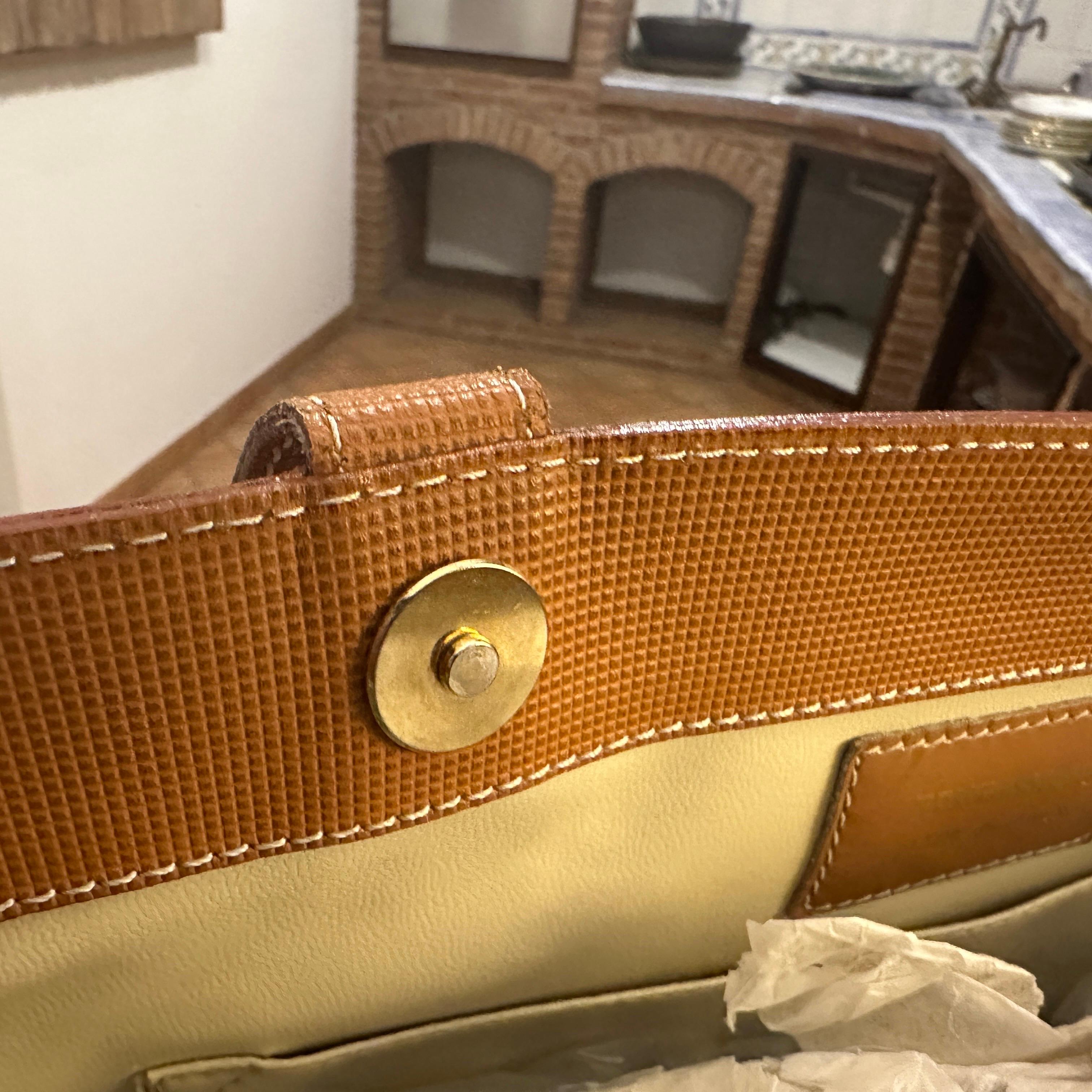 1990s Brown Leather and Fabric Tote Bag by Fendissime For Sale 7