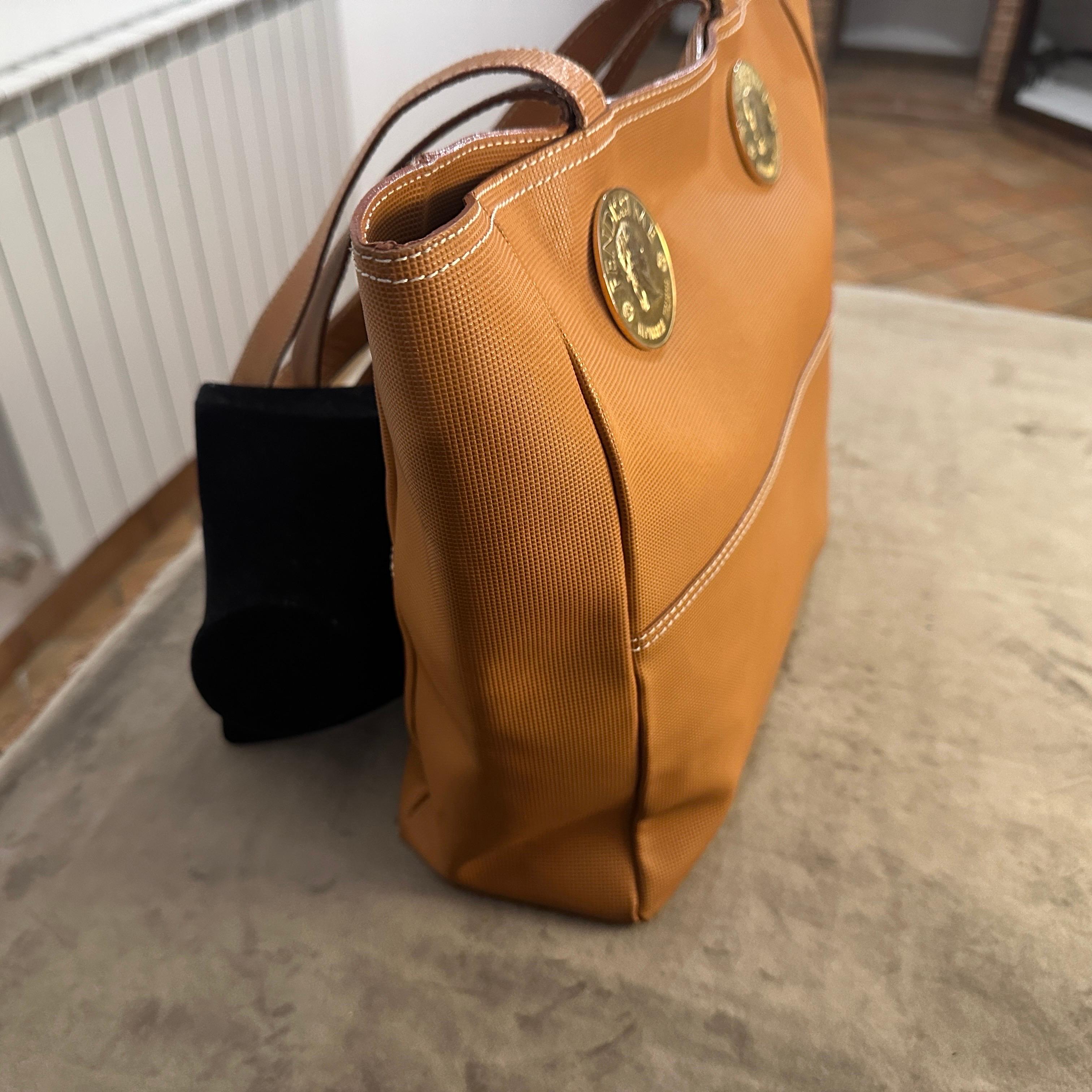 1990s Brown Leather and Fabric Tote Bag by Fendissime For Sale 4