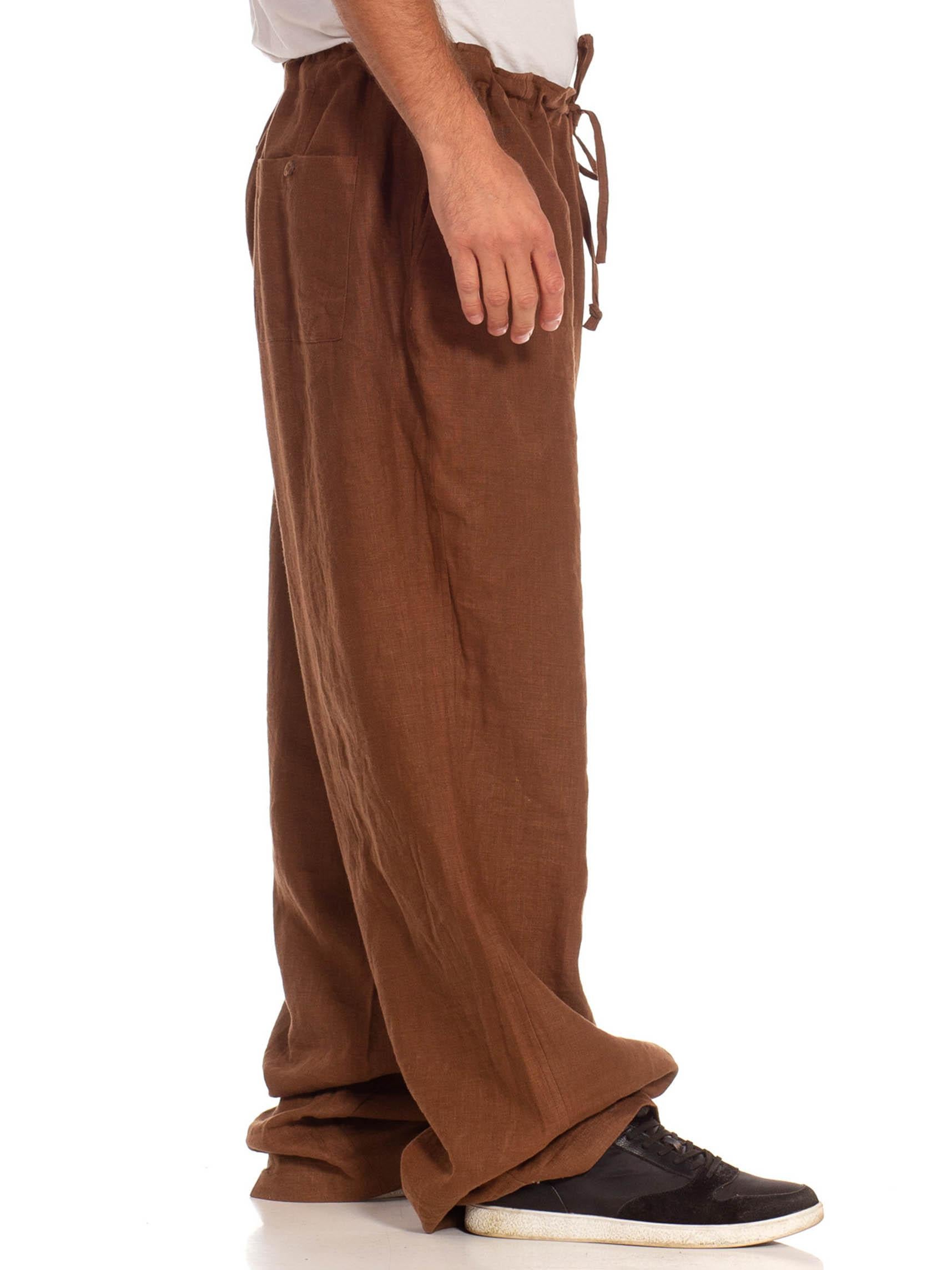 brown linen wide leg pants
