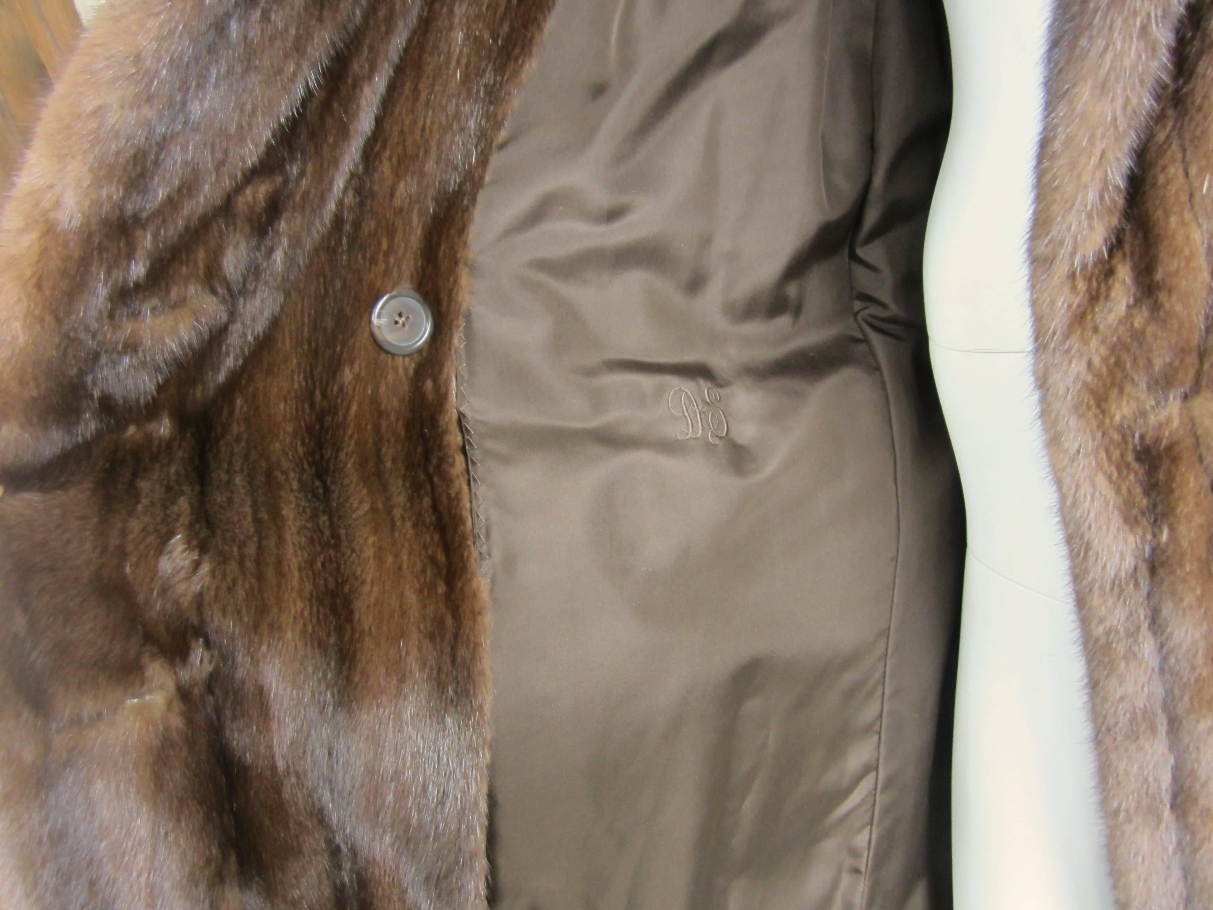 1990s Brown Mink Chestnut Long Coat Wide Cuff - Double Breasted Andre' Bisang For Sale 4