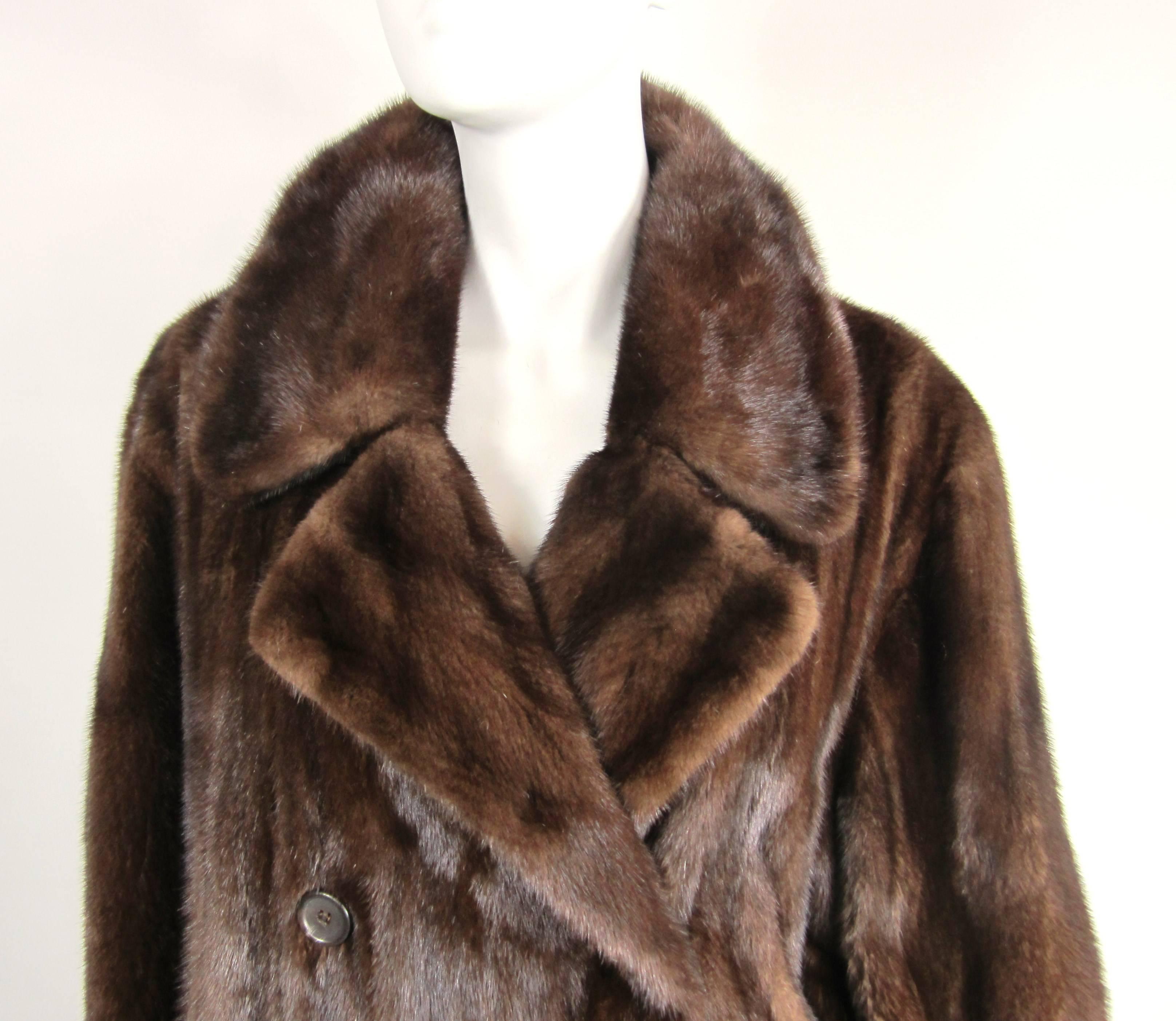1990s Brown Mink Chestnut Long Coat Wide Cuff - Double Breasted Andre ...