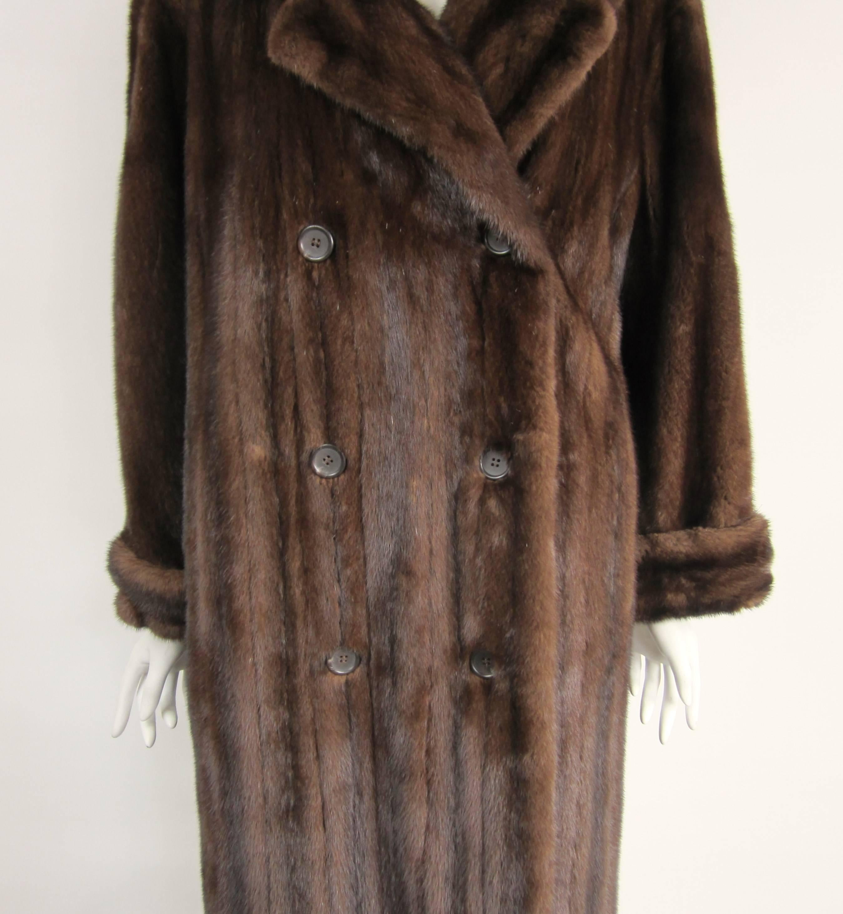 Black 1990s Brown Mink Chestnut Long Coat Wide Cuff - Double Breasted Andre' Bisang For Sale