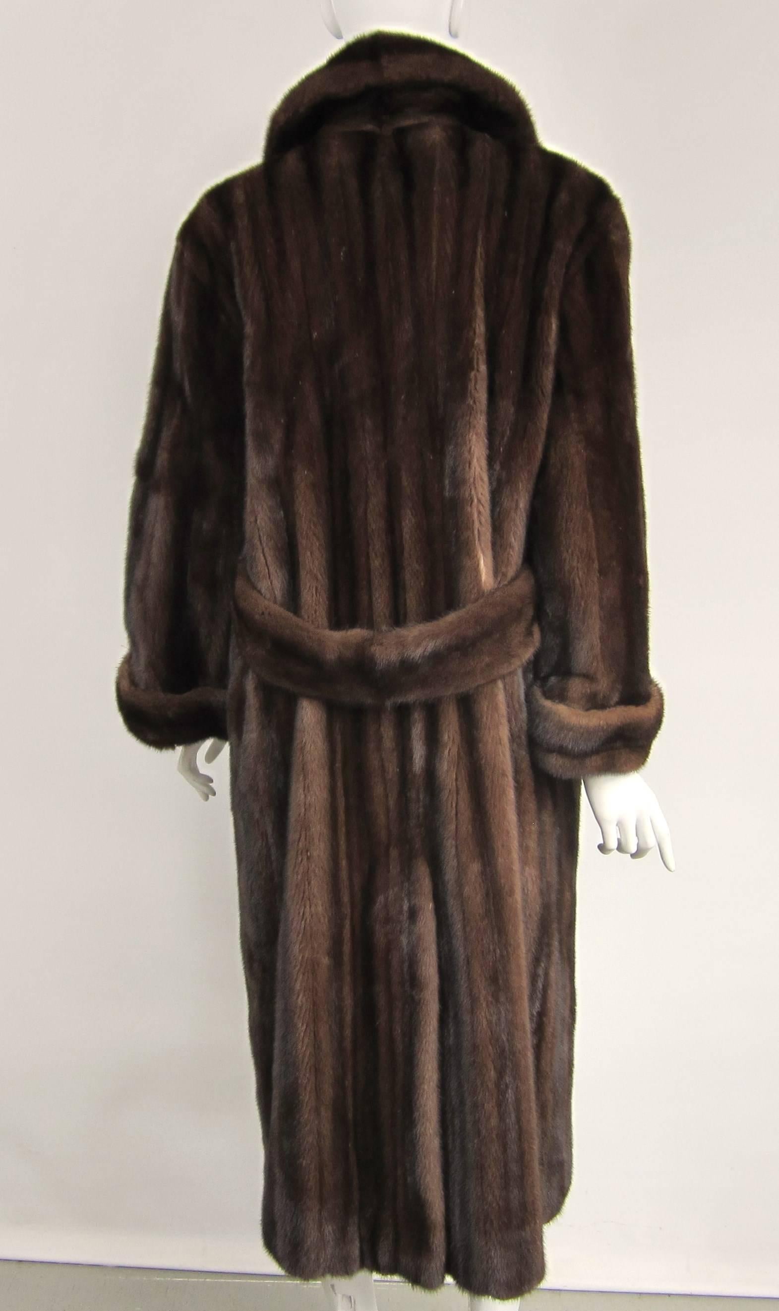 Women's or Men's 1990s Brown Mink Chestnut Long Coat Wide Cuff - Double Breasted Andre' Bisang For Sale