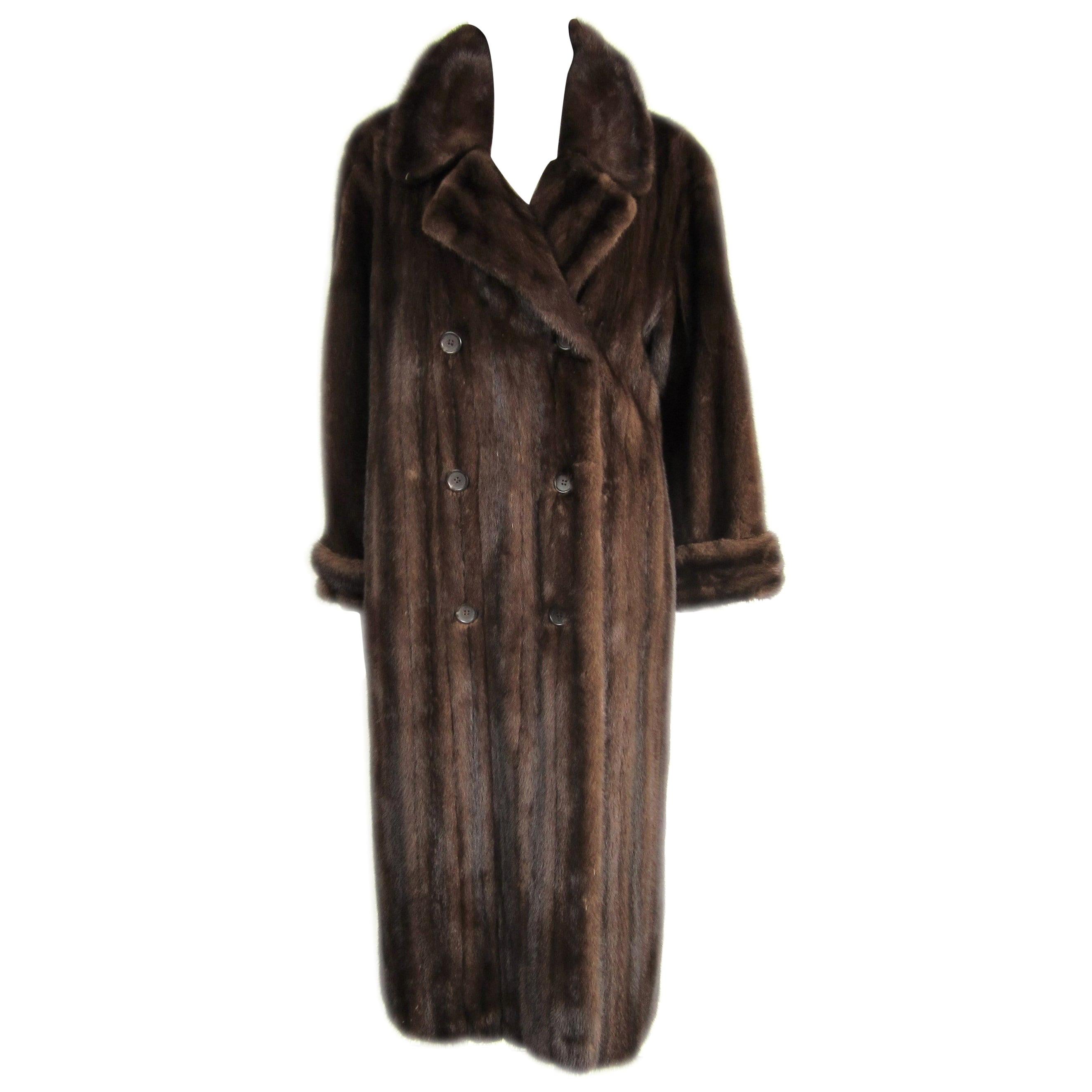 1990s Brown Mink Chestnut Long Coat Wide Cuff - Double Breasted Andre' Bisang For Sale