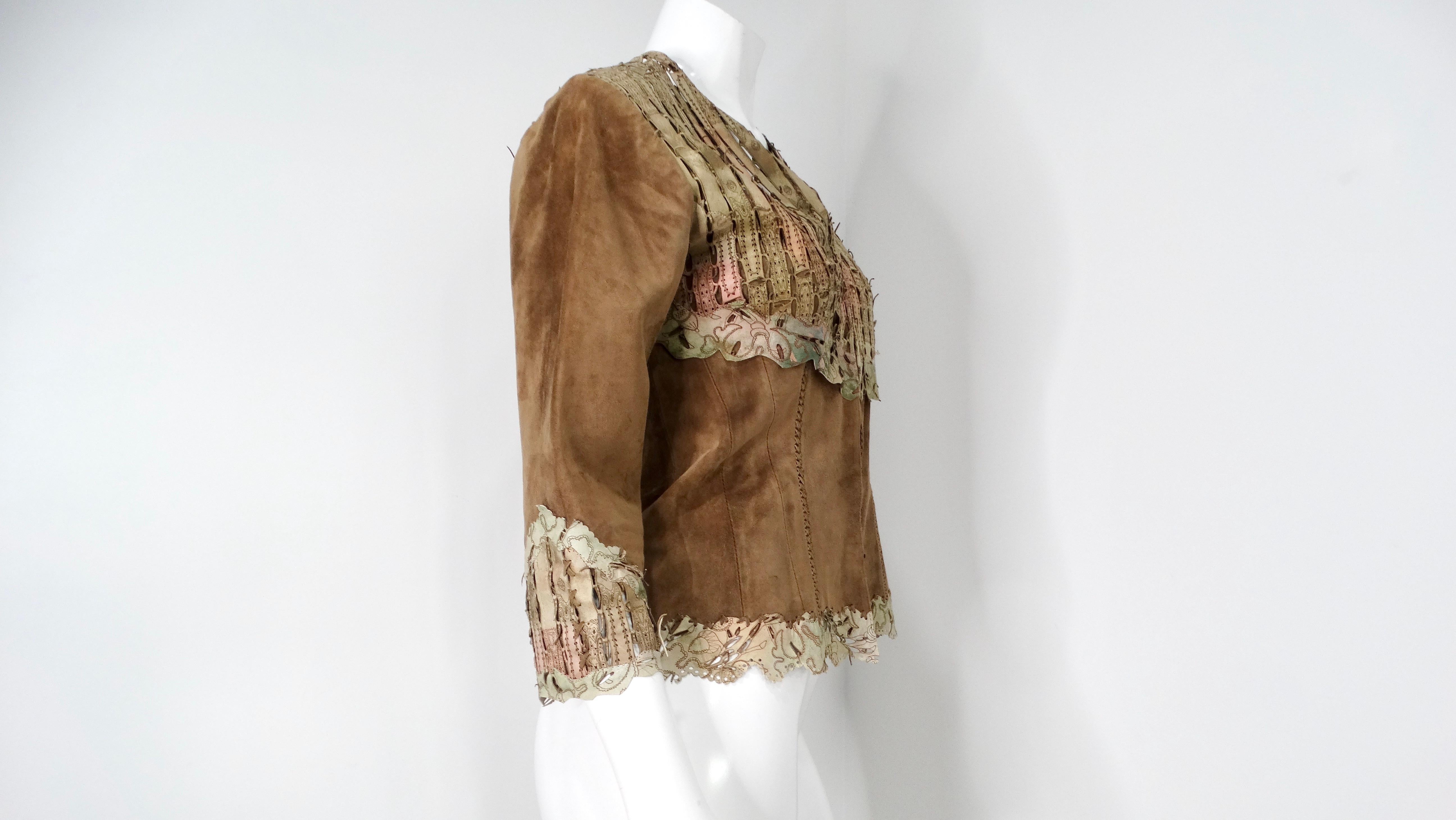 1990 - Veste en daim et cuir découpé Brown Pour femmes en vente