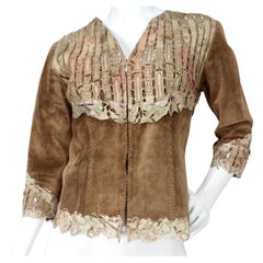 Chaqueta calada de ante y piel marrón de los 90