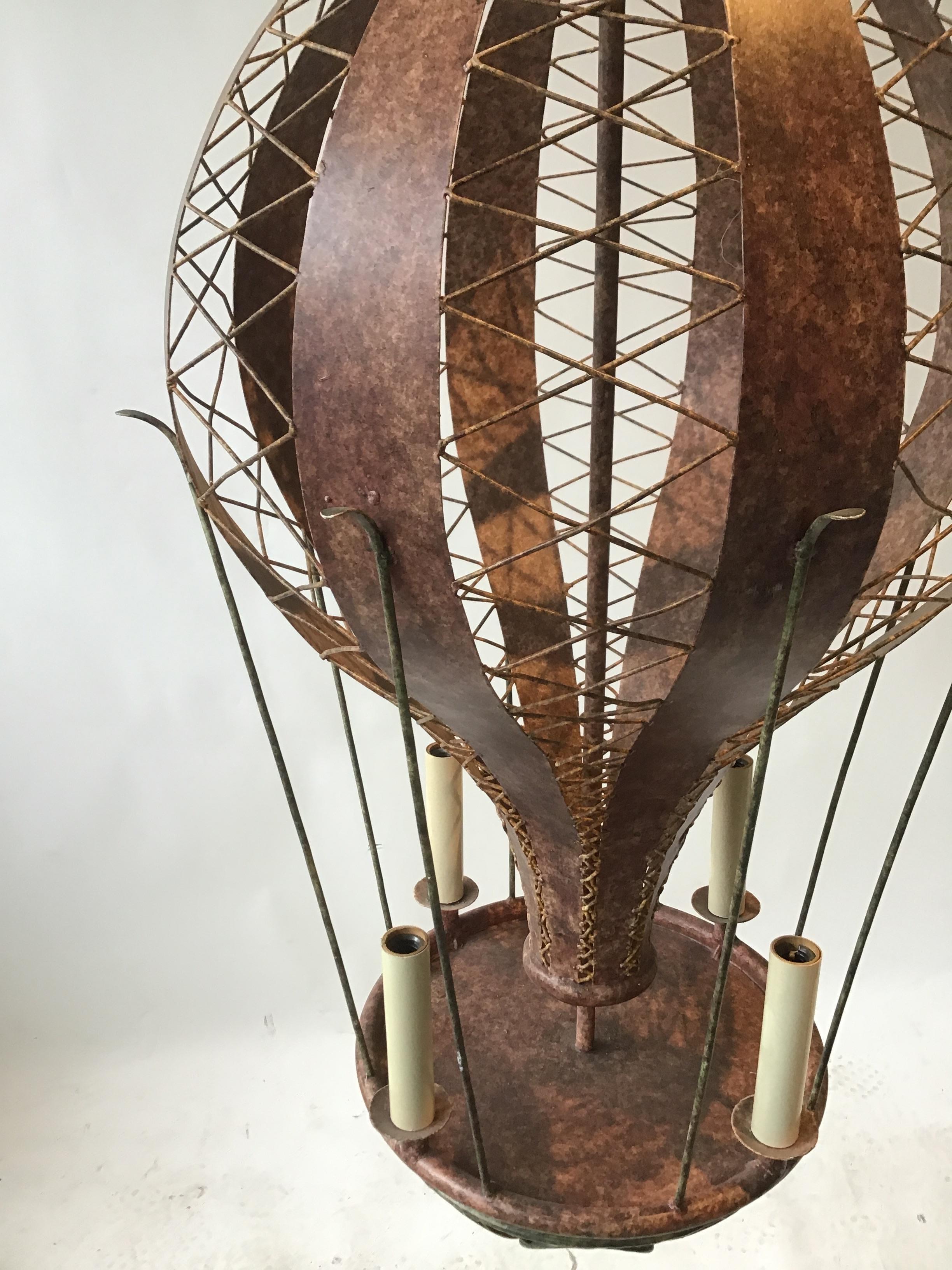 1990s Bruce Eicher Iron Hot Air Balloon Fixture In Good Condition For Sale In Tarrytown, NY