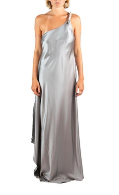 1990S Brunello Cucinelli Silver Silk One Shoulder Gown With Sparkle Metal Detail