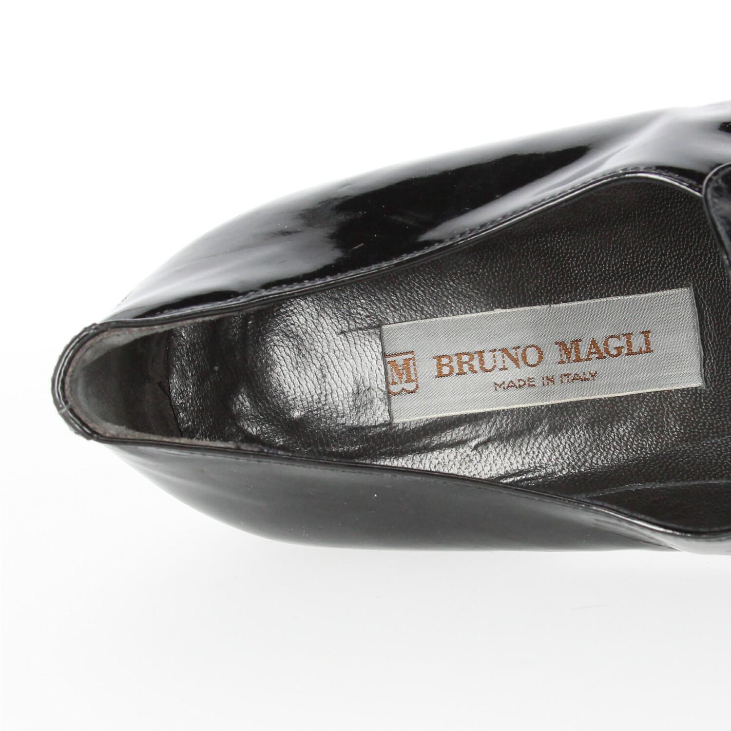 1990s Bruno Magli Black Pantent Loafers 6