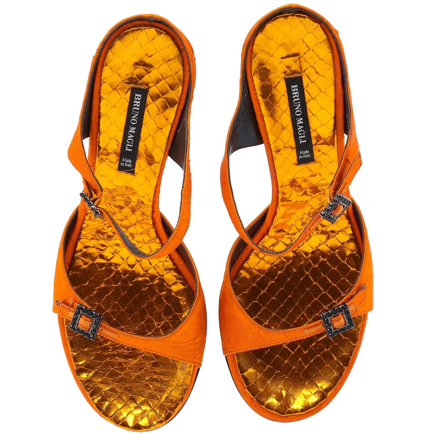 1990s Bruno Magli Python Orange Sandals 1
