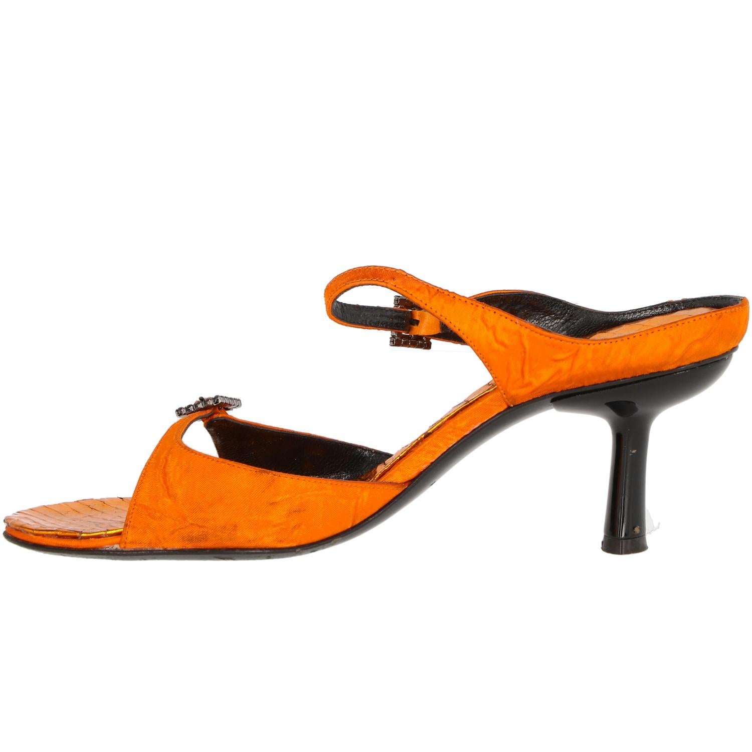 1990s Bruno Magli Python Orange Sandals 2